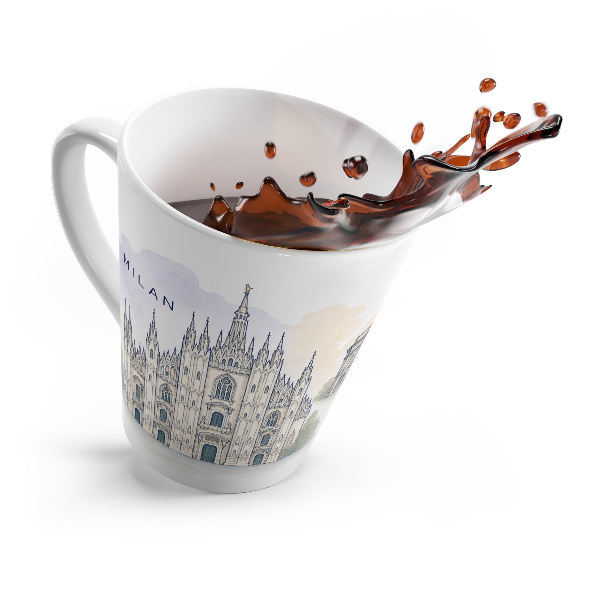 Milan Latte Mug | Watercolor City Travel Mug | 12 oz Ceramic Souvenir Gift