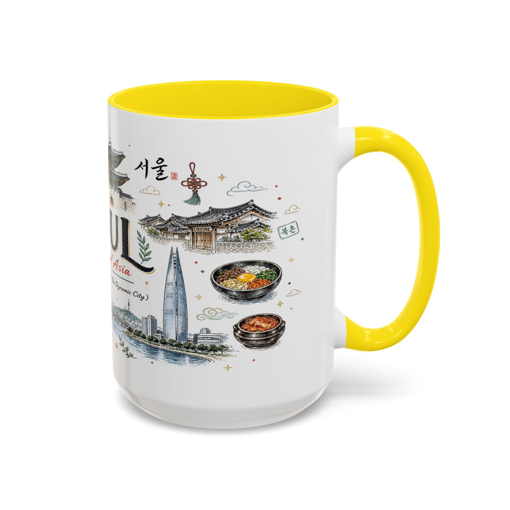 Seoul Coffee Mug | Korea Souvenir Travel Gift | Accent Color Ceramic 11oz 15oz