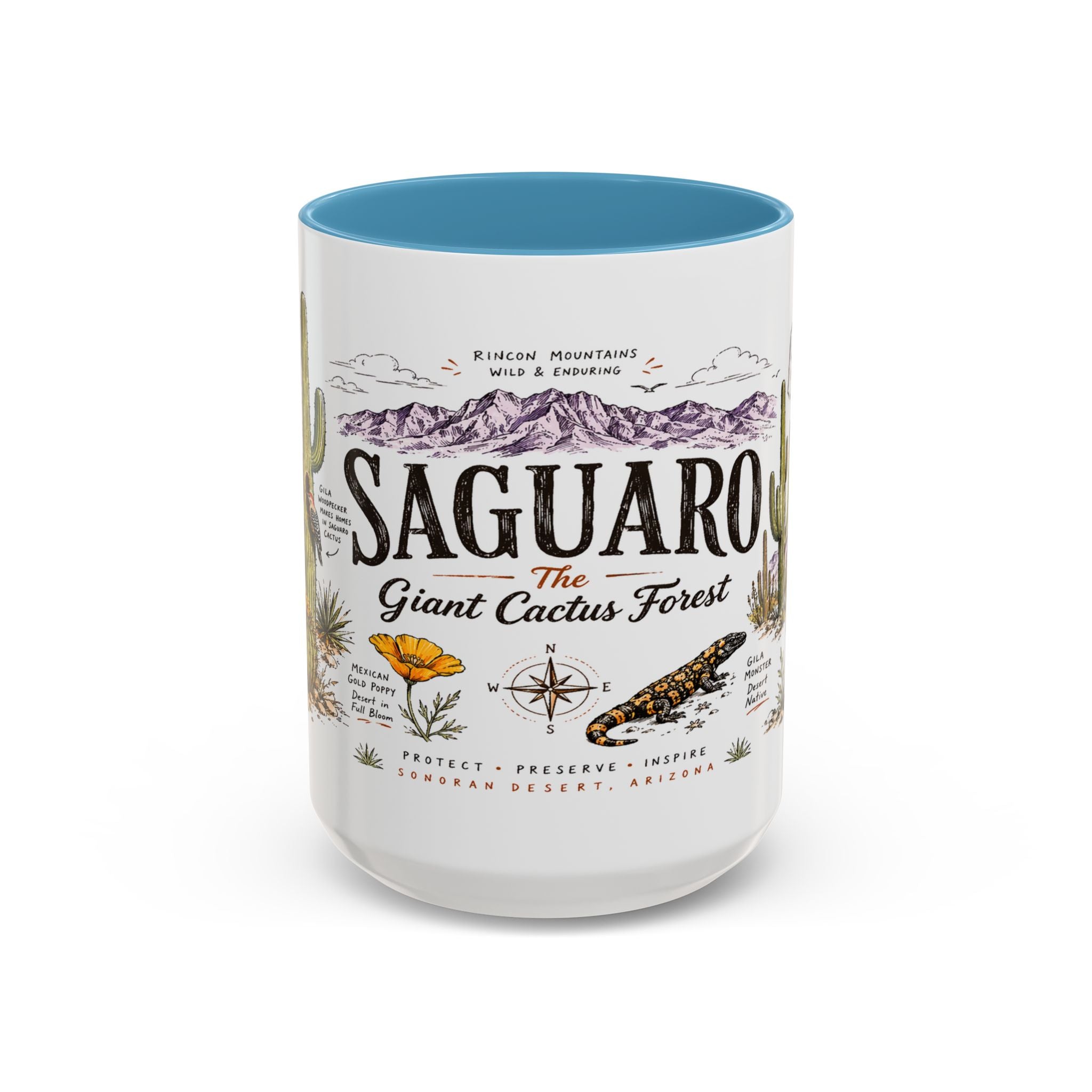 Saguaro National Park Coffee Mug | Arizona Desert Cactus Sunset Gift | Accent Color Ceramic 11oz 15oz