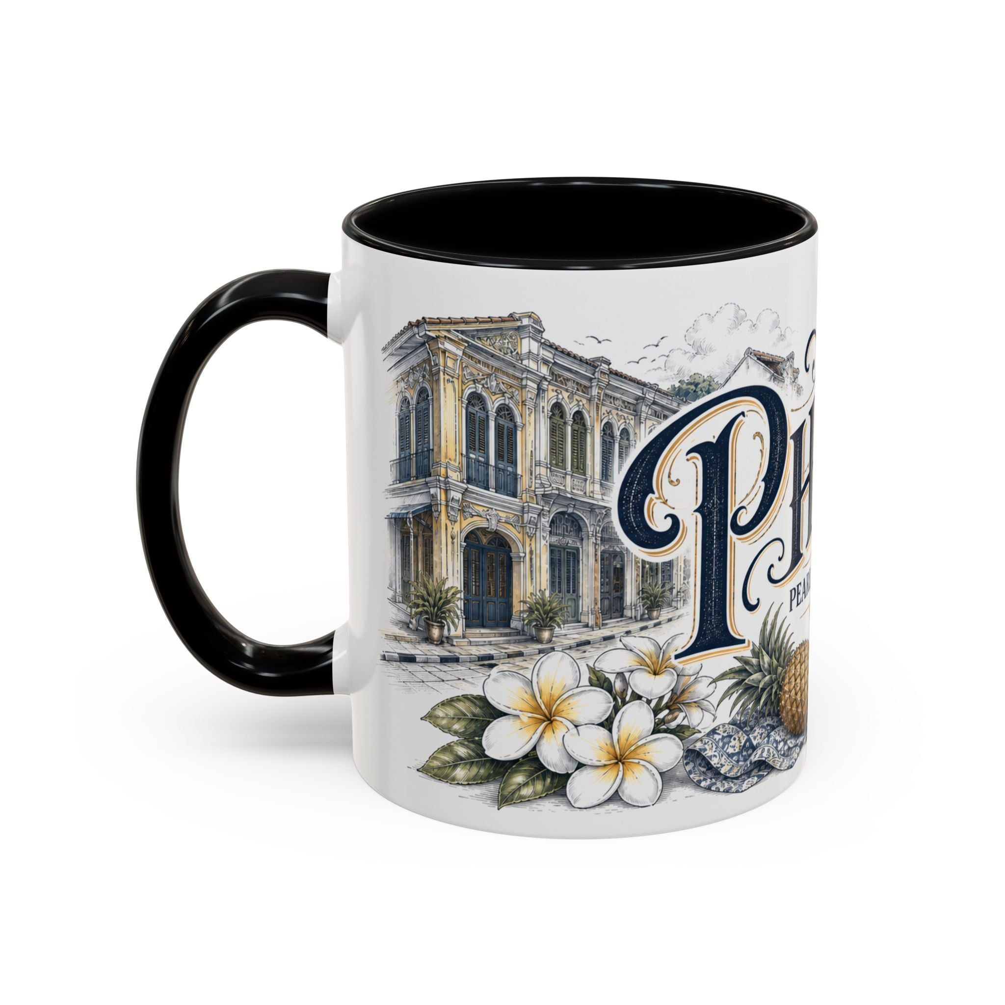 Phuket Coffee Mug | Thailand Travel Souvenir | Vintage Illustrated City Gift | 11 oz 15 oz Accent Mug