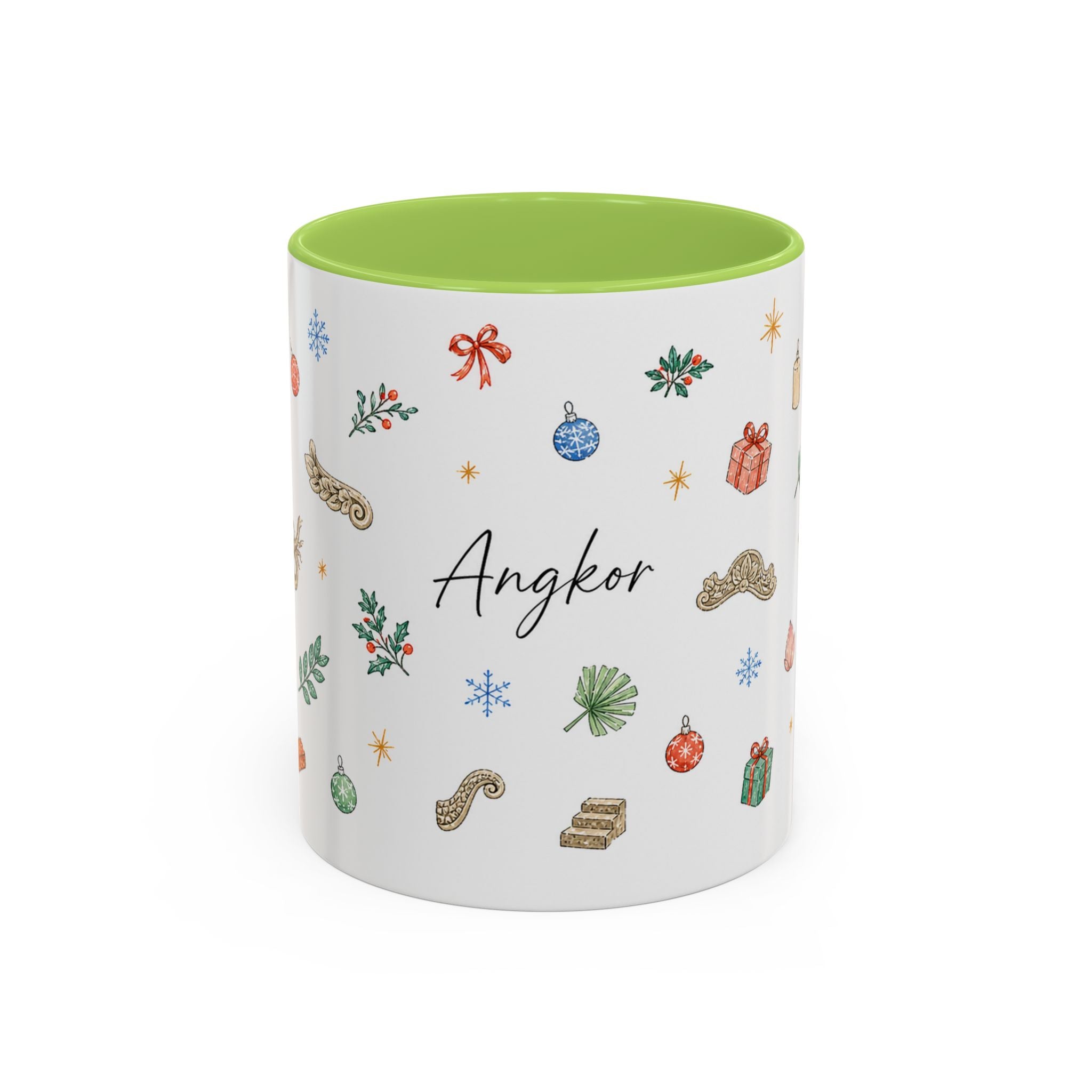 Angkor Christmas Mug | Watercolor Travel Souvenir | Holiday Gift | Accent Ceramic Coffee Cup 11oz 15oz
