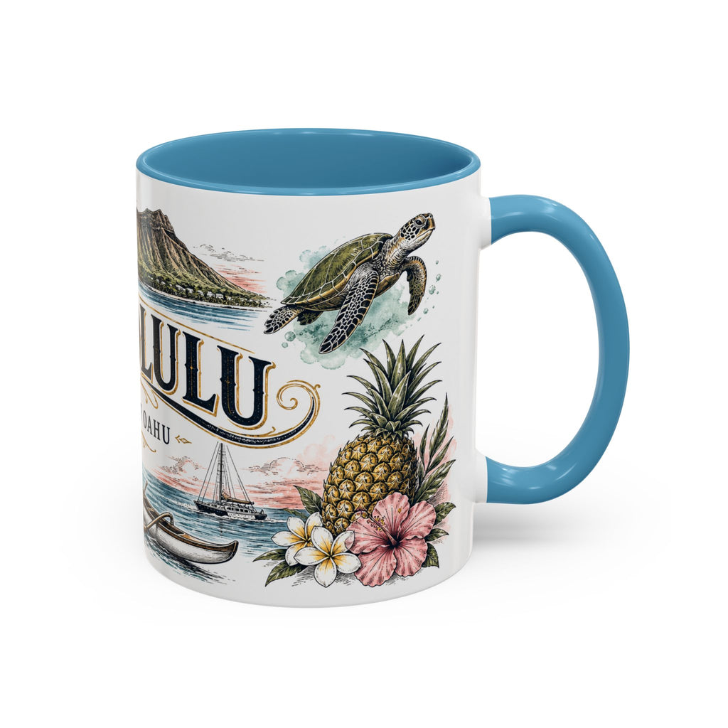 Honolulu Coffee Mug | United States Travel Souvenir | Vintage Illustrated City Gift | 11 oz 15 oz Accent Mug