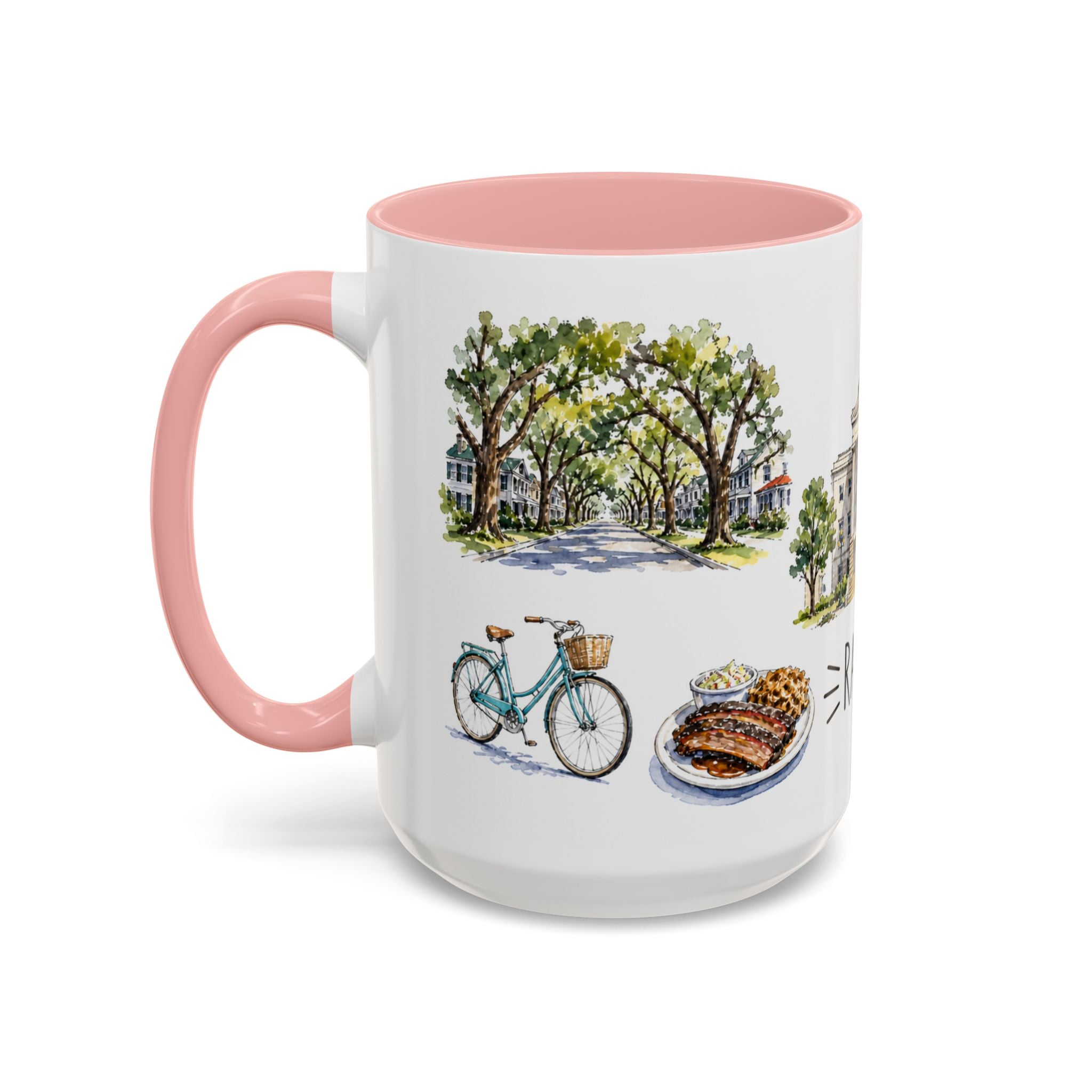 Raleigh Illustrated Travel Mug | City Souvenir Accent Coffee Mug | 11oz 15oz Ceramic Cup