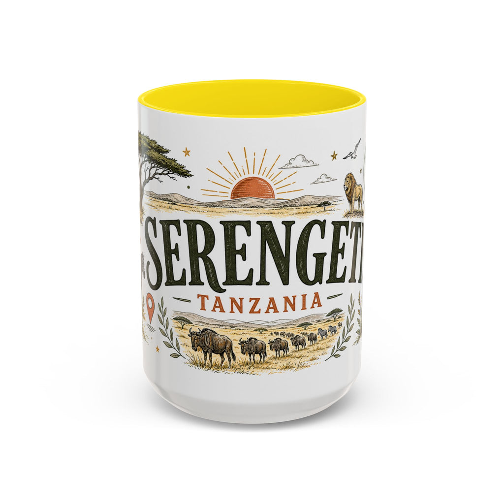 Serengeti Coffee Mug | Travel Destination Souvenir Gift | Accent Color Ceramic 11oz 15oz