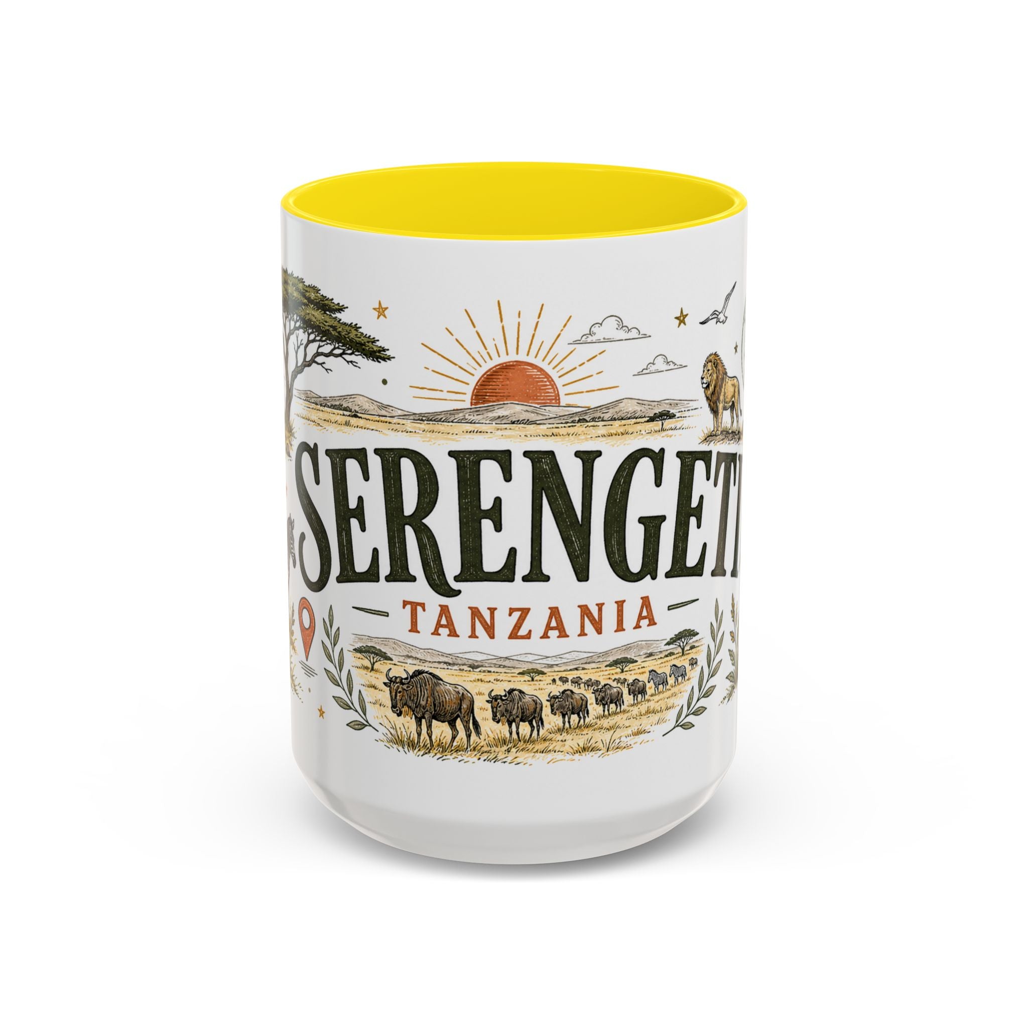 Serengeti Coffee Mug | Travel Destination Souvenir Gift | Accent Color Ceramic 11oz 15oz