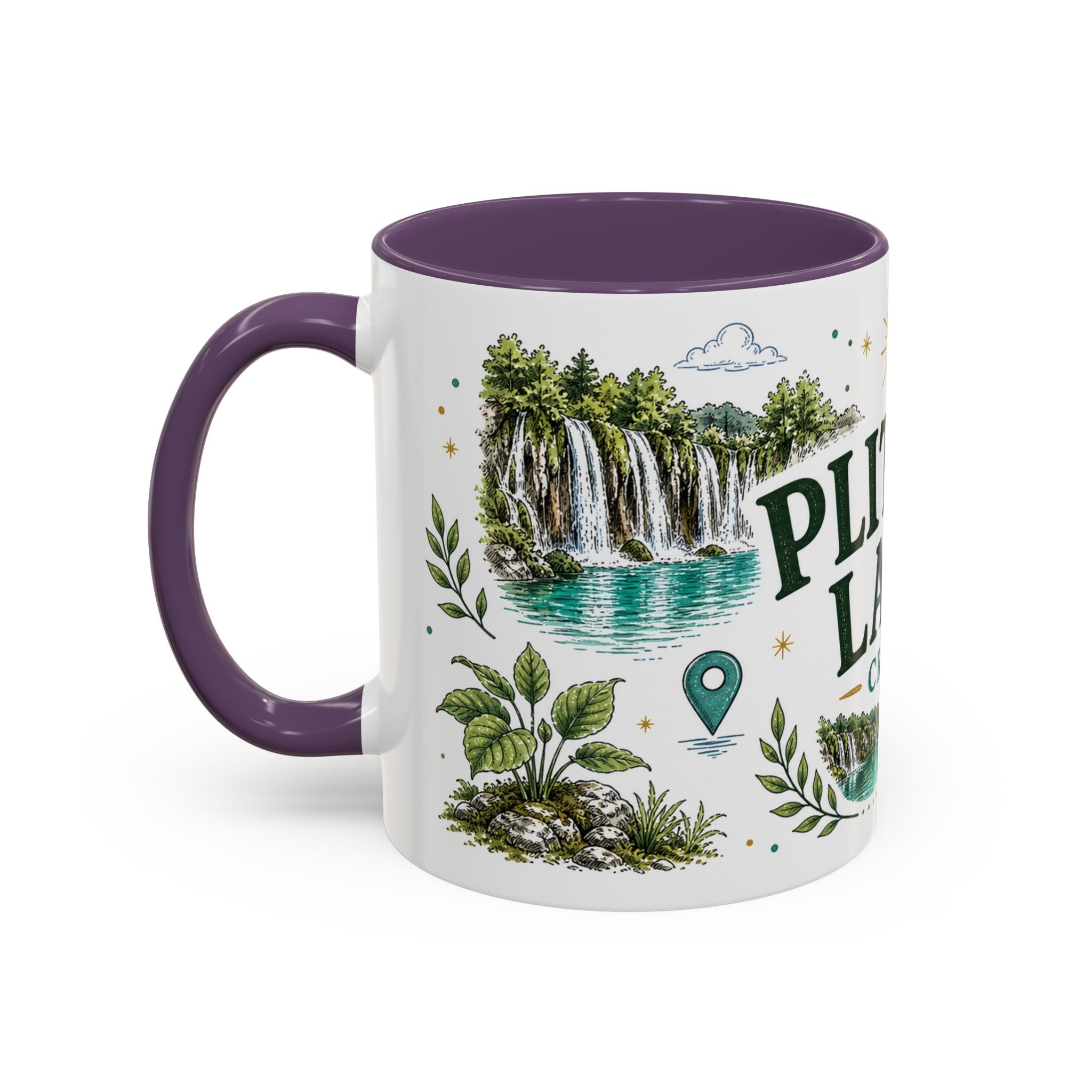 Plitvice Lakes Coffee Mug | Travel Destination Souvenir Gift | Accent Color Ceramic 11oz 15oz