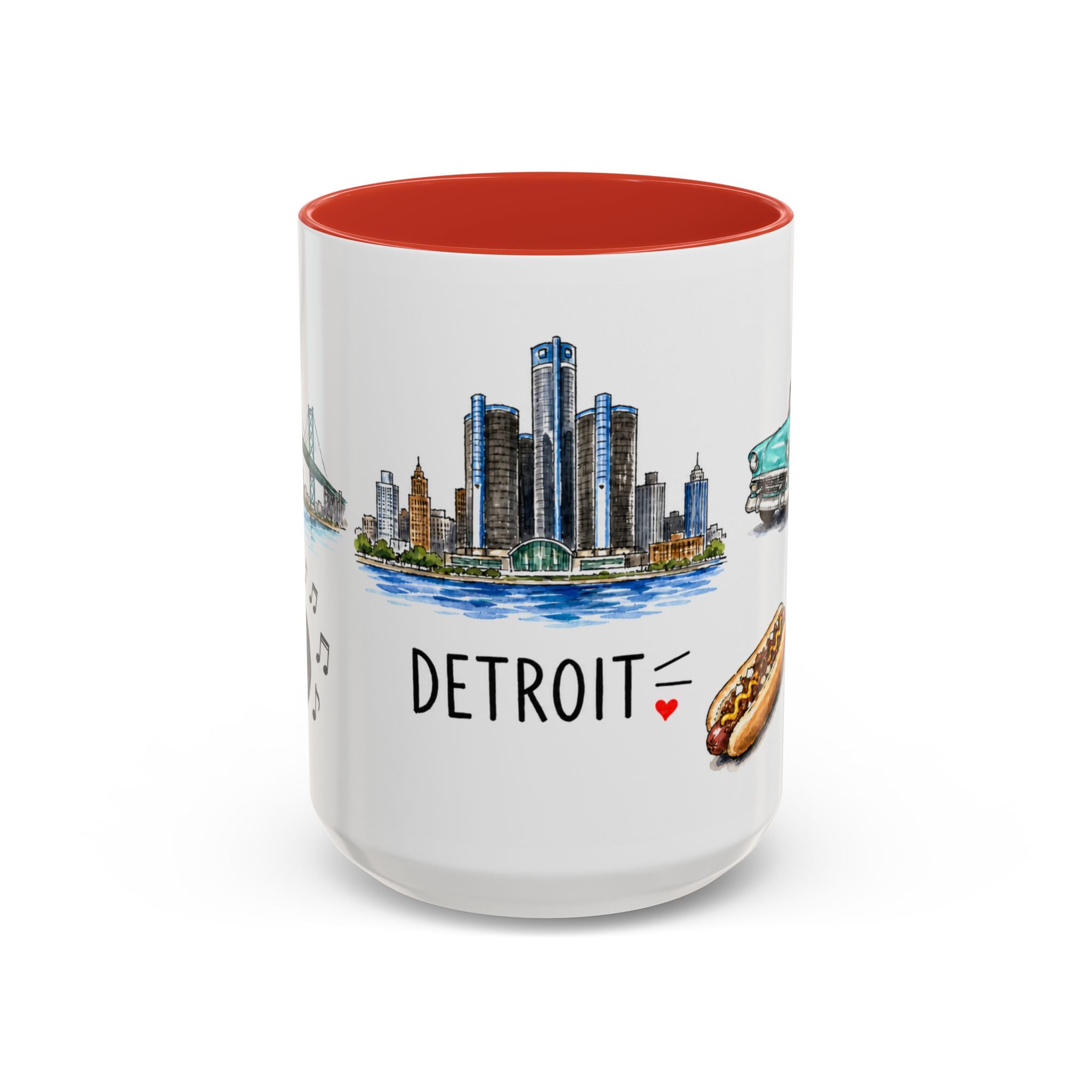 Detroit Illustrated Travel Mug | City Souvenir Accent Coffee Mug | 11oz 15oz Ceramic Cup