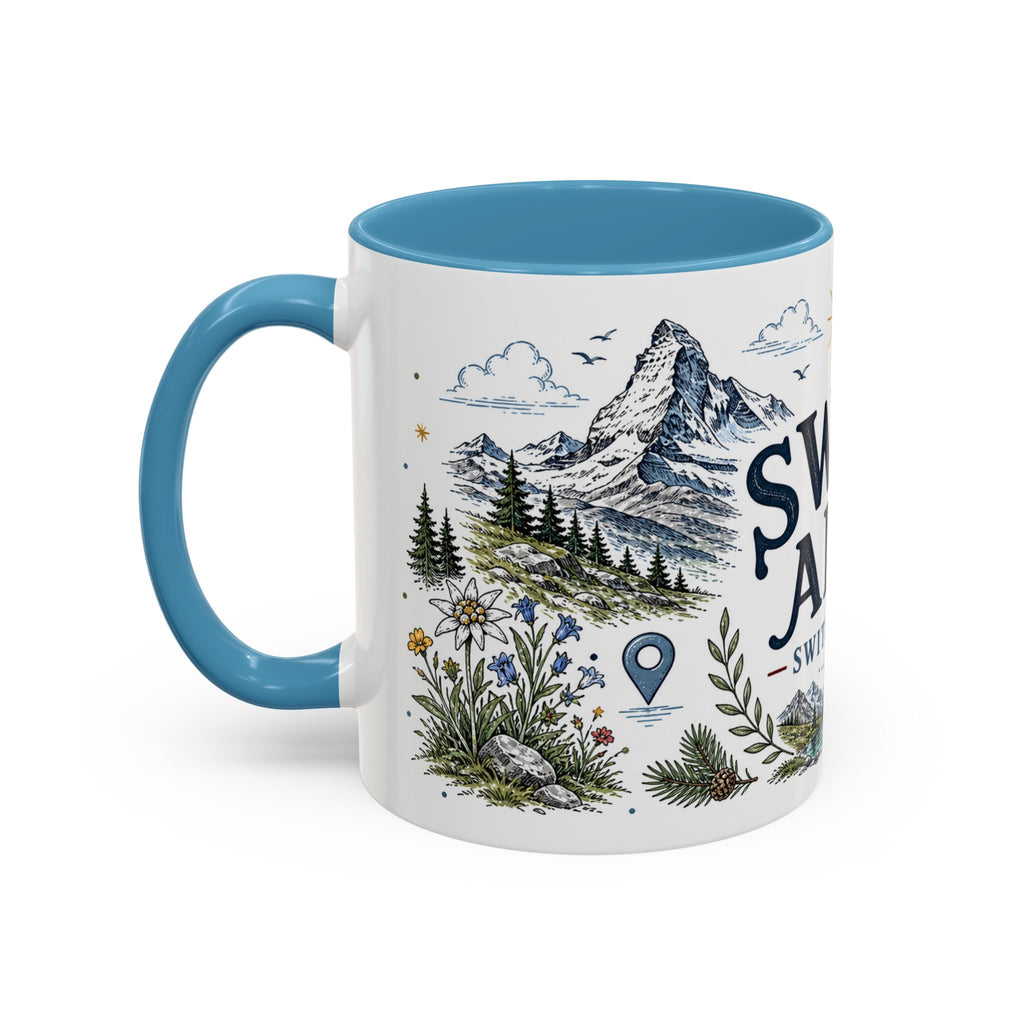 Swiss Alps Coffee Mug | Travel Destination Souvenir Gift | Accent Color Ceramic 11oz 15oz
