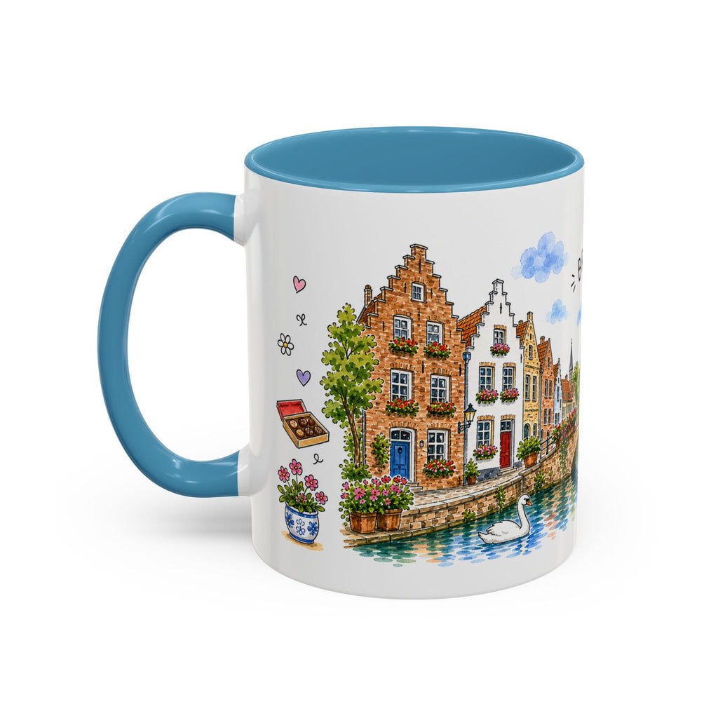 Bruges Illustrated Travel Mug | Belgium Souvenir Accent Coffee Mug | 11oz 15oz Ceramic Cup