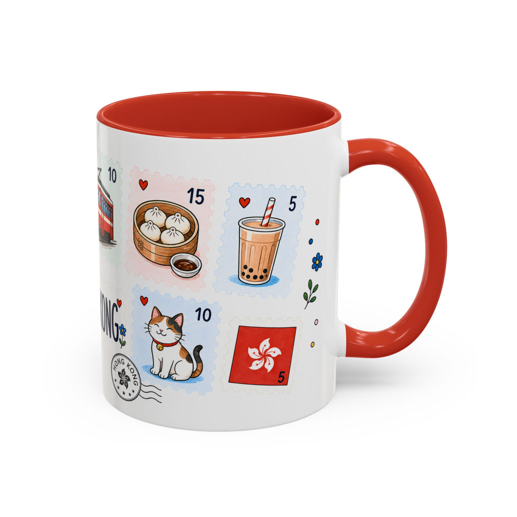 Hong Kong Coffee Mug | Postage Stamp Collage Mug | Travel Souvenir Accent Cup 11oz 15oz