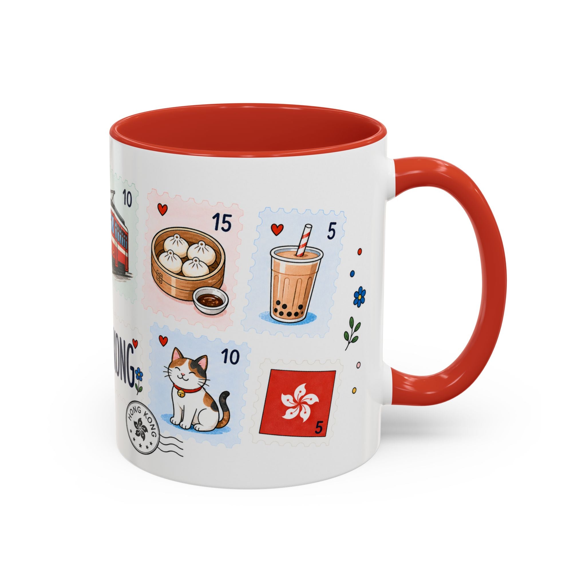 Hong Kong Coffee Mug | Postage Stamp Collage Mug | Travel Souvenir Accent Cup 11oz 15oz