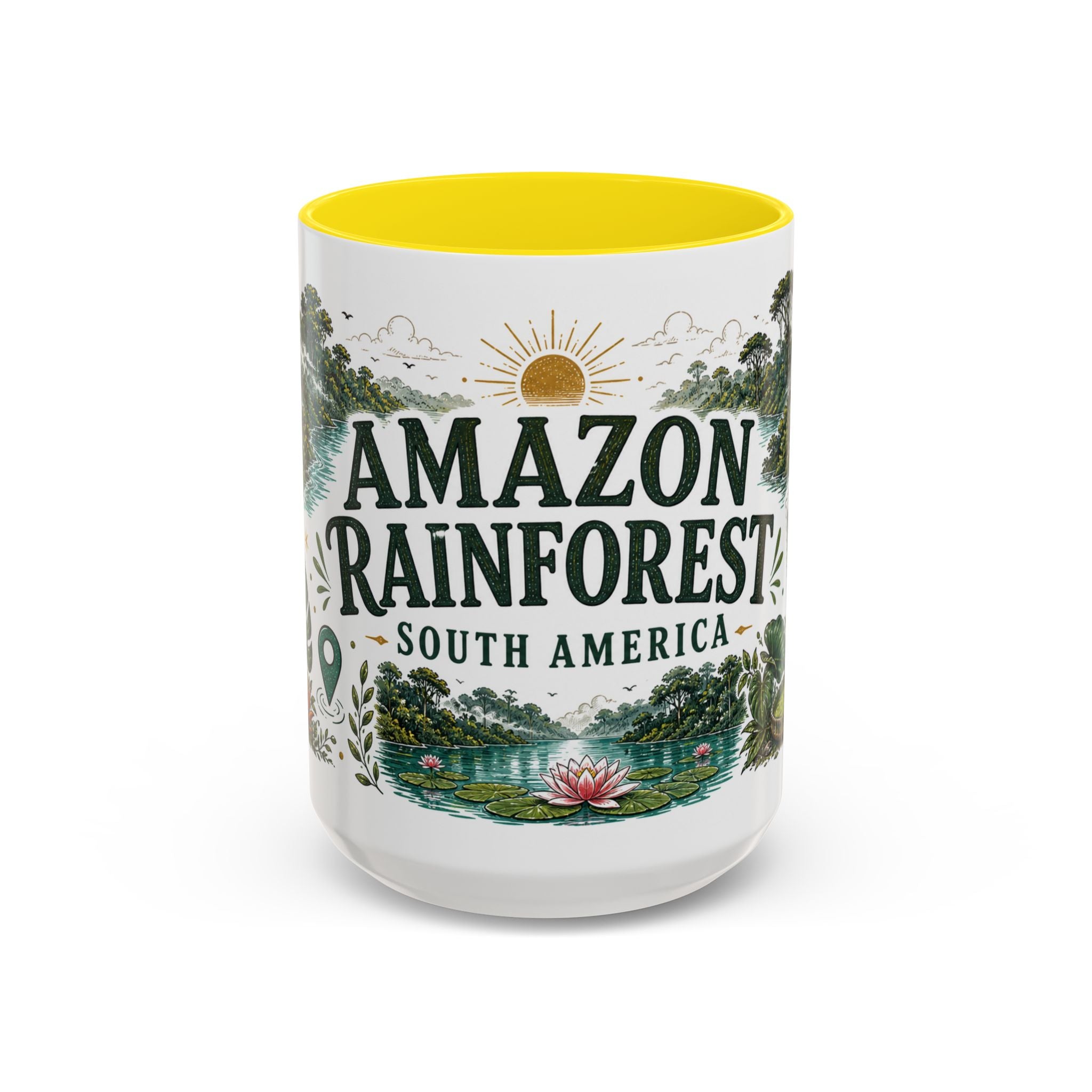 Amazon Rainforest Coffee Mug | Travel Destination Souvenir Gift | Accent Color Ceramic 11oz 15oz