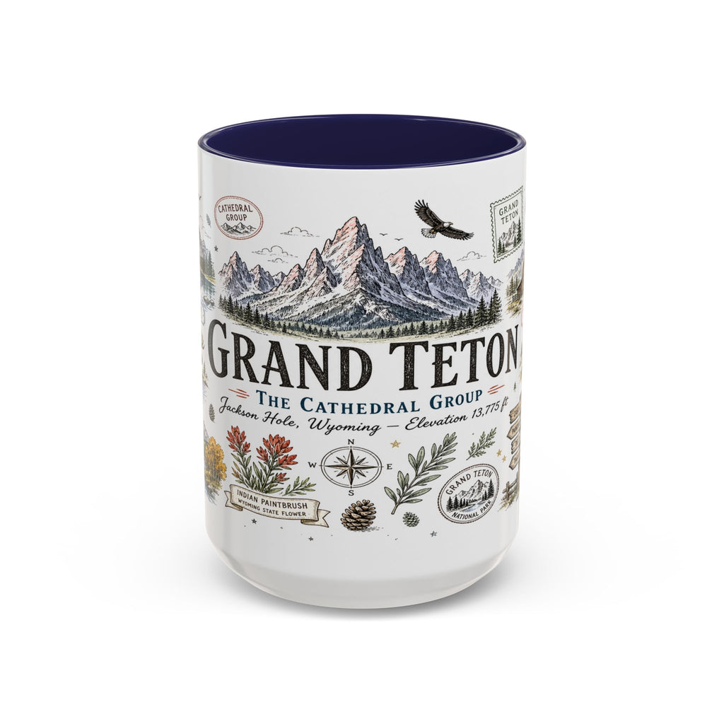 Grand Teton Coffee Mug | National Park Hiking Wyoming Gift | Accent Color Ceramic 11oz 15oz