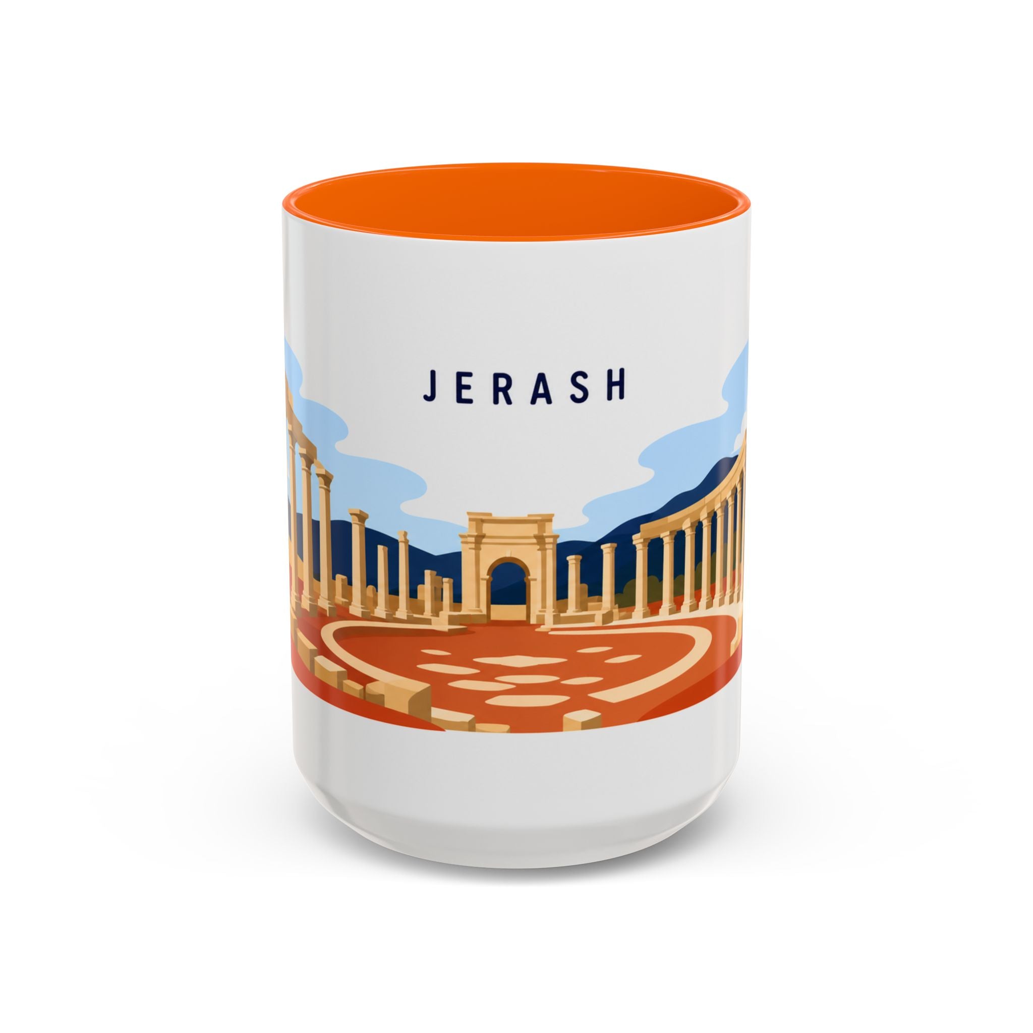 Jerash Coffee Mug | Travel Destination Souvenir Gift | Accent Color Ceramic 11oz 15oz