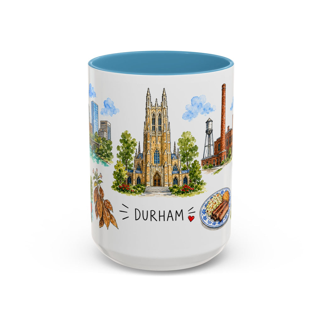 Durham Illustrated Travel Mug | City Souvenir Accent Coffee Mug | 11oz 15oz Ceramic Cup