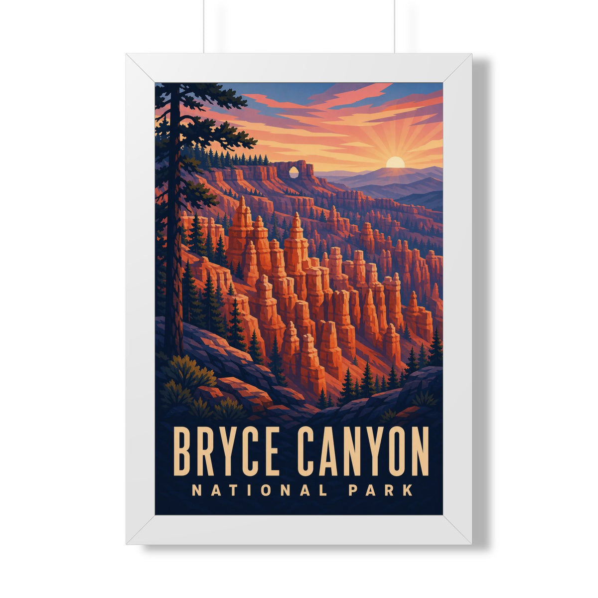 Bryce Canyon National Park Framed Poster | Vintage Travel Wall Art | Black Walnut White Frame | 16x24 20x30