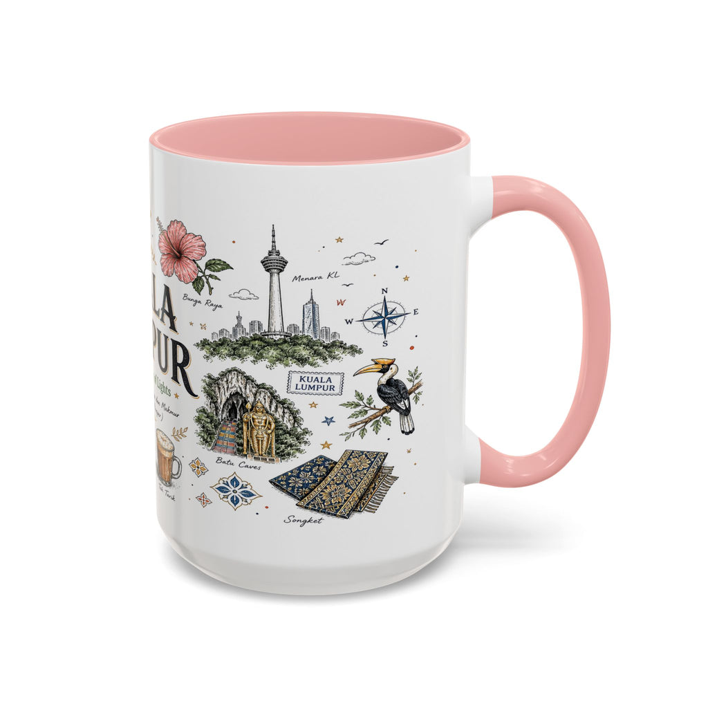 Kuala Lumpur Coffee Mug | Malaysia Souvenir Travel Gift | Accent Color Ceramic 11oz 15oz