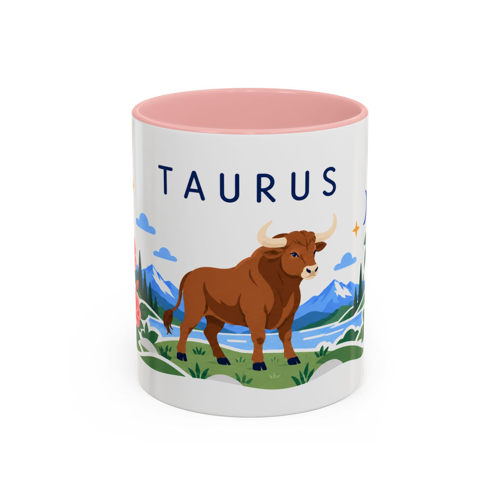 Taurus Zodiac Coffee Mug | Bull and Rose Design | Astrology Birthday Gift | 11 oz 15 oz Ceramic Accent Mug