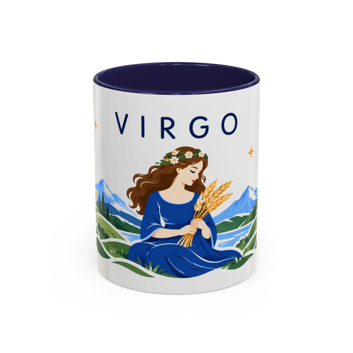 Virgo Zodiac Coffee Mug | Maiden and Wheat Design | Astrology Birthday Gift | 11 oz 15 oz Ceramic Accent Mug