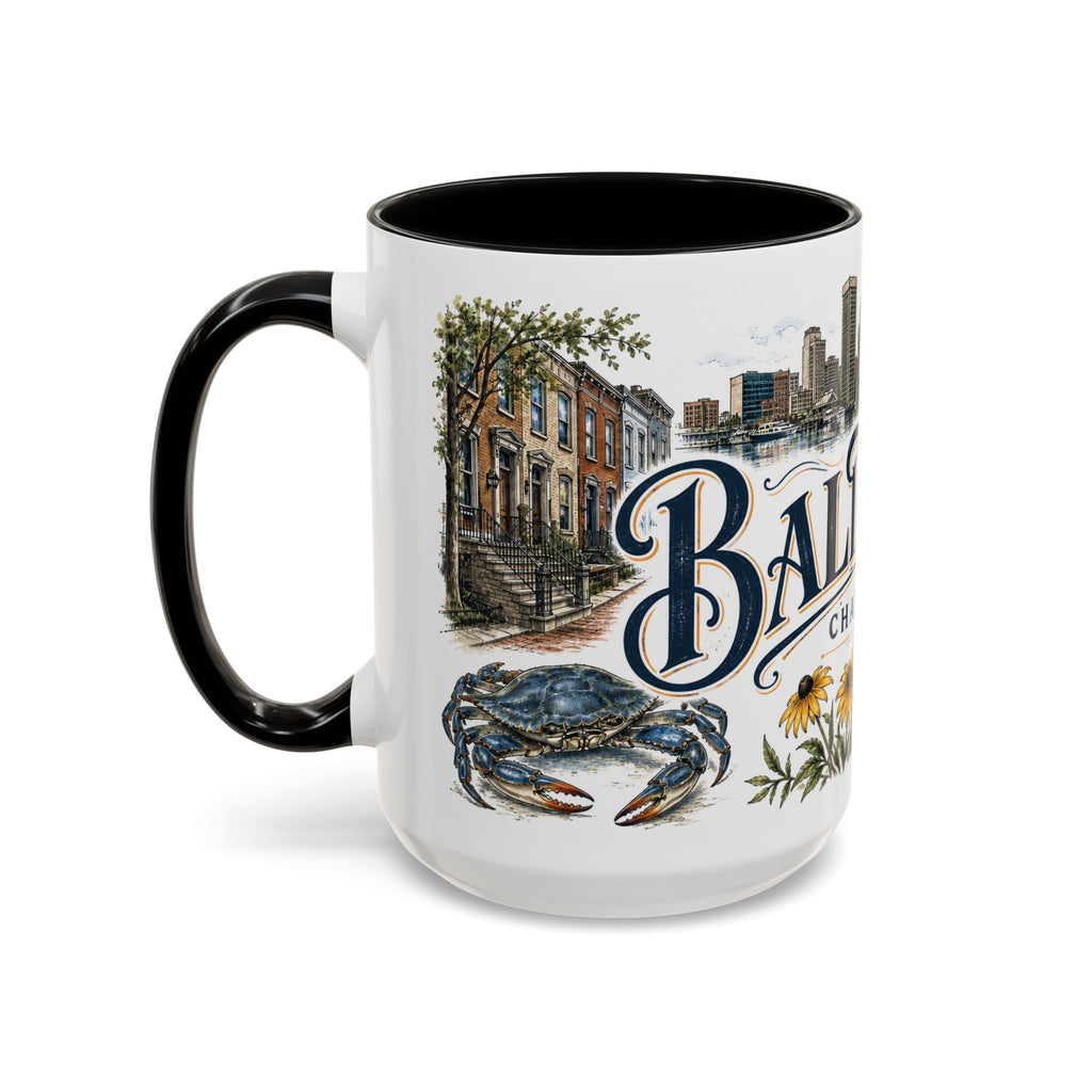 Baltimore Coffee Mug | United States Travel Souvenir | Vintage Illustrated City Gift | 11 oz 15 oz Accent Mug