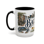 Baltimore Coffee Mug | United States Travel Souvenir | Vintage Illustrated City Gift | 11 oz 15 oz Accent Mug
