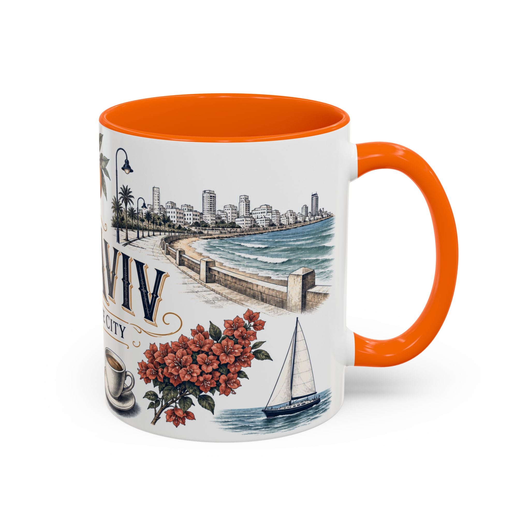 Tel Aviv Coffee Mug | Israel Travel Souvenir | Vintage Illustrated City Gift | 11 oz 15 oz Accent Mug