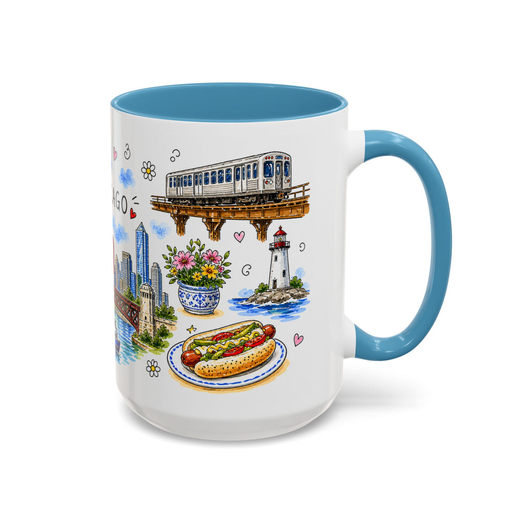 Chicago Illustrated Travel Mug | City Souvenir Accent Coffee Mug | 11oz 15oz Ceramic Cup