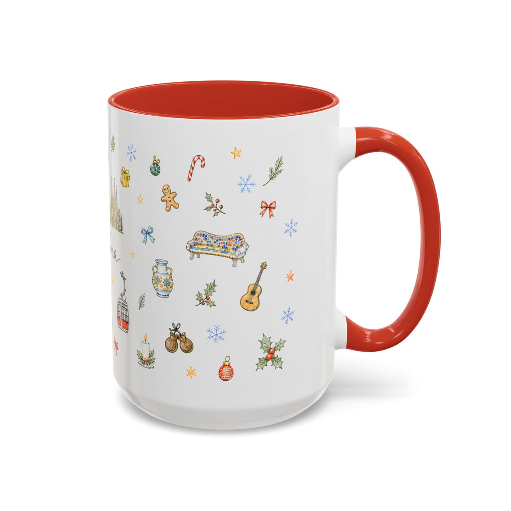 Barcelona Christmas Mug | Watercolor City Souvenir, Ceramic Coffee Cup (11oz/15oz)