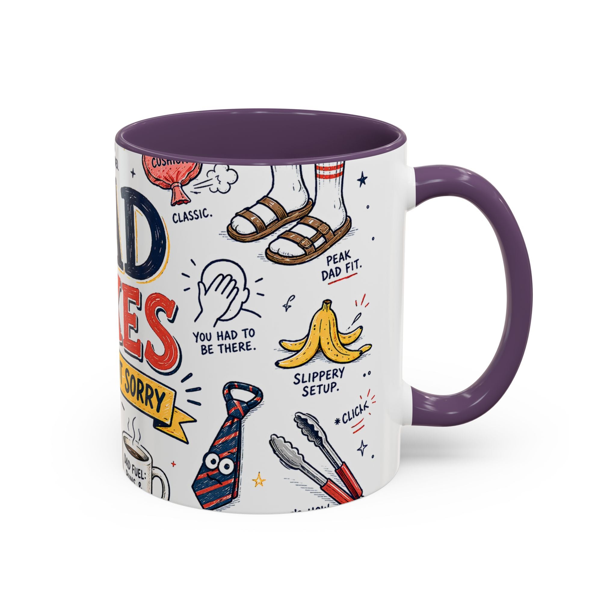 Dad Jokes Sorry Not Sorry Coffee Mug | Father's Day Gift for Dad | Accent Color Ceramic 11oz 15oz
