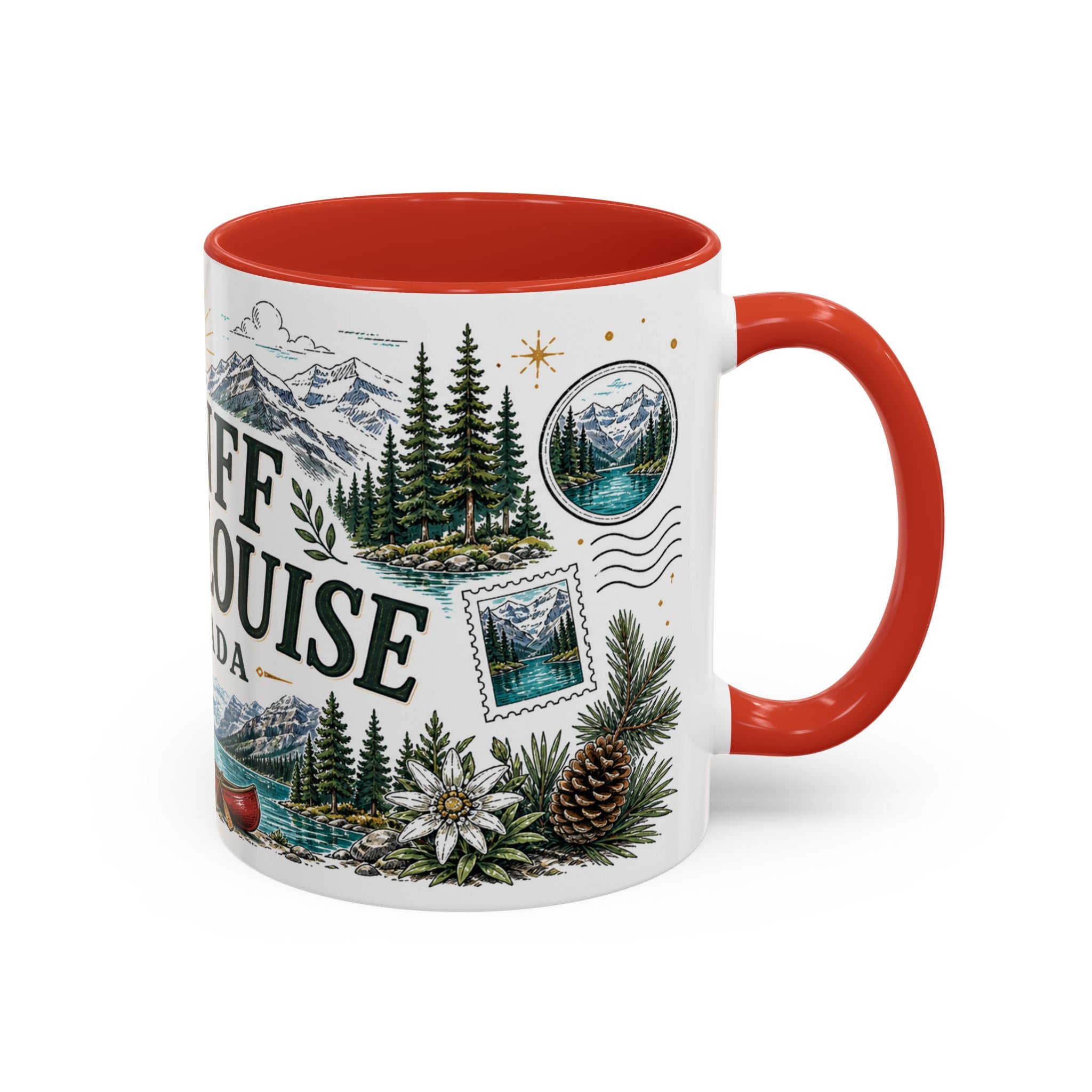 Banff Lake Louise Coffee Mug | Travel Destination Souvenir Gift | Accent Color Ceramic 11oz 15oz