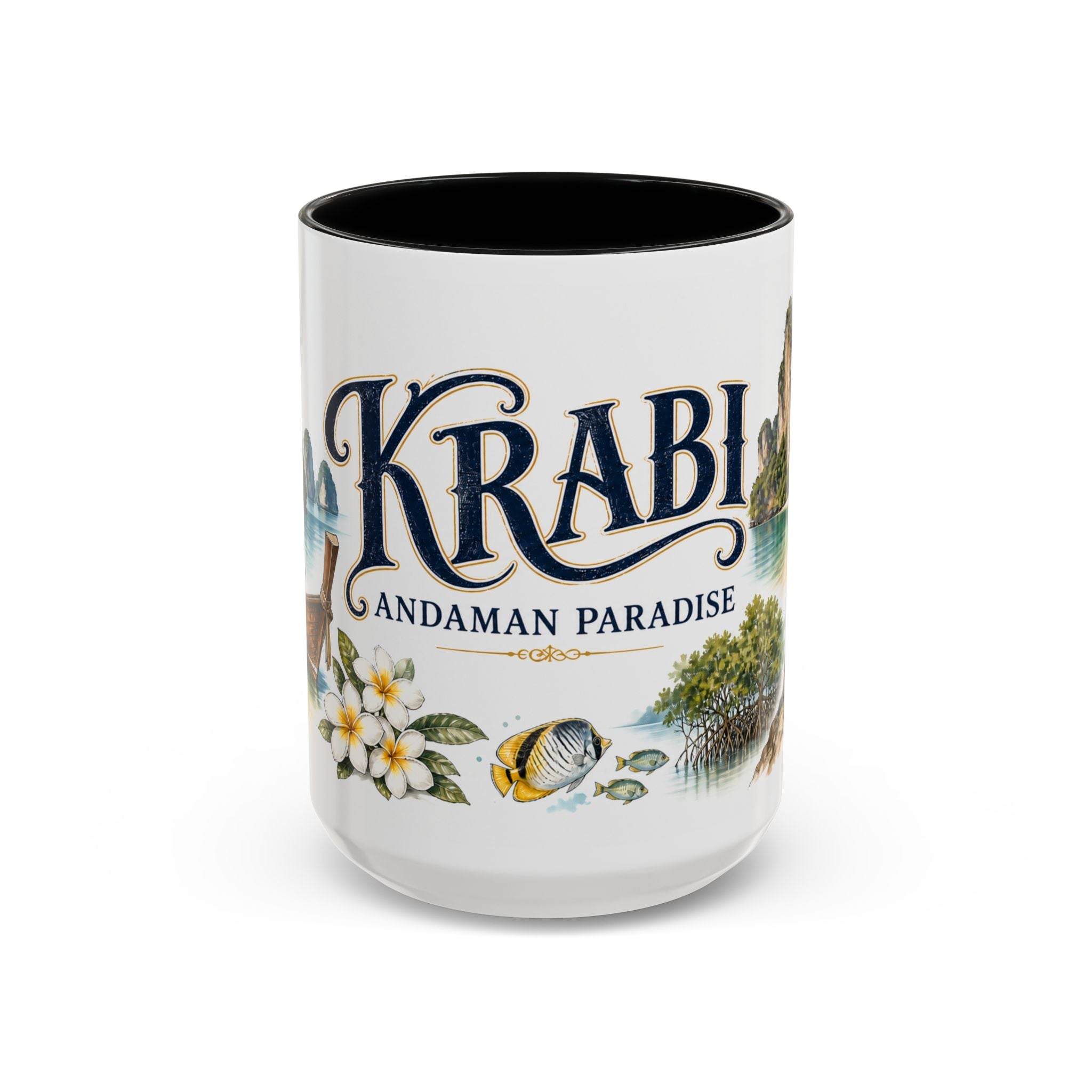 Krabi Coffee Mug | Thailand Travel Souvenir | Vintage Illustrated City Gift | 11 oz 15 oz Accent Mug