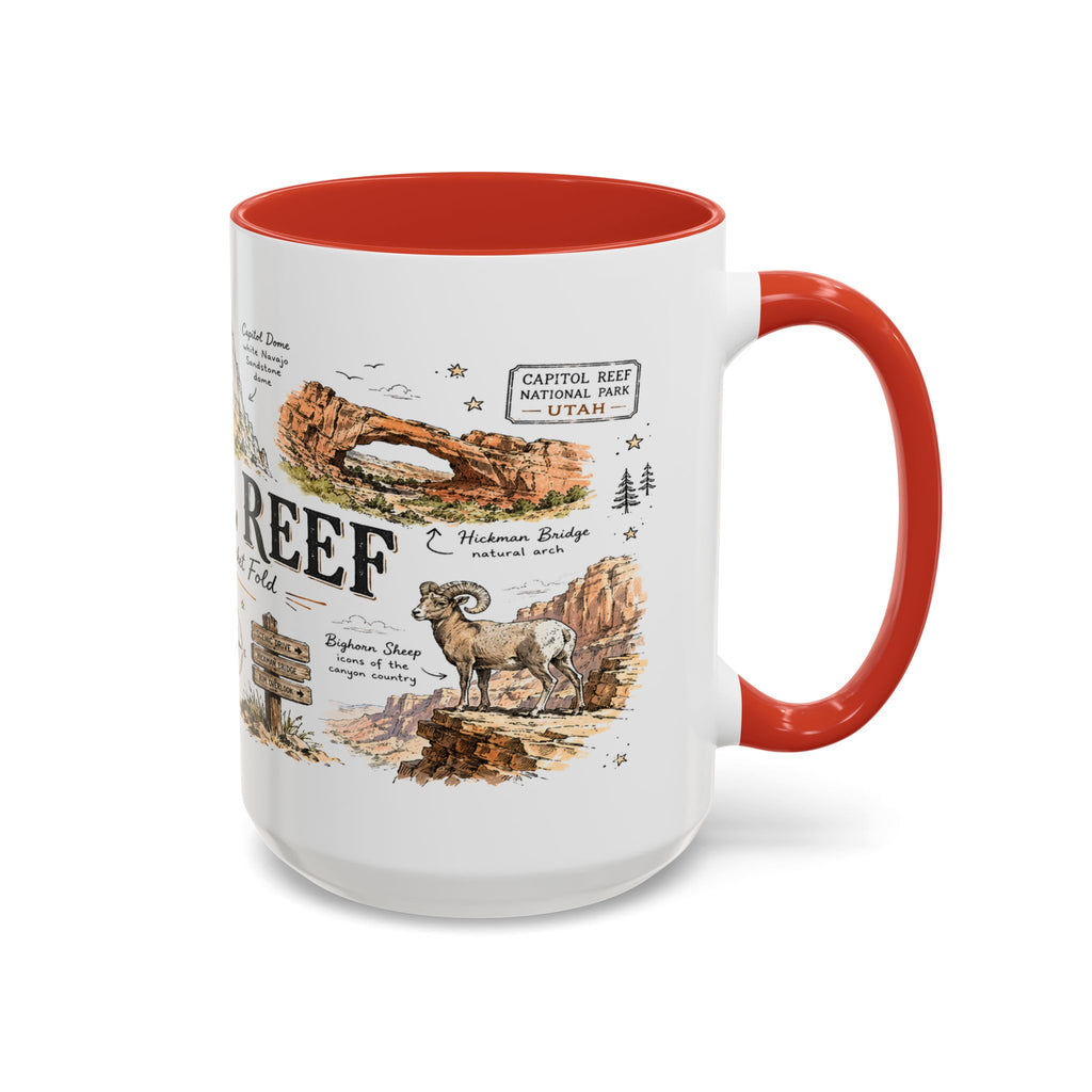 Capitol Reef National Park Coffee Mug | Utah Sandstone Canyon Hiking Gift | Accent Color Ceramic 11oz 15oz