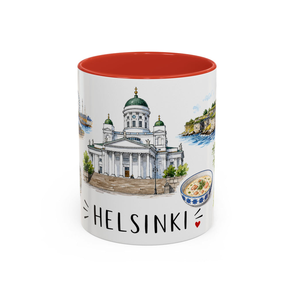 Helsinki Illustrated Travel Mug | City Souvenir Accent Coffee Mug | 11oz 15oz Ceramic Cup