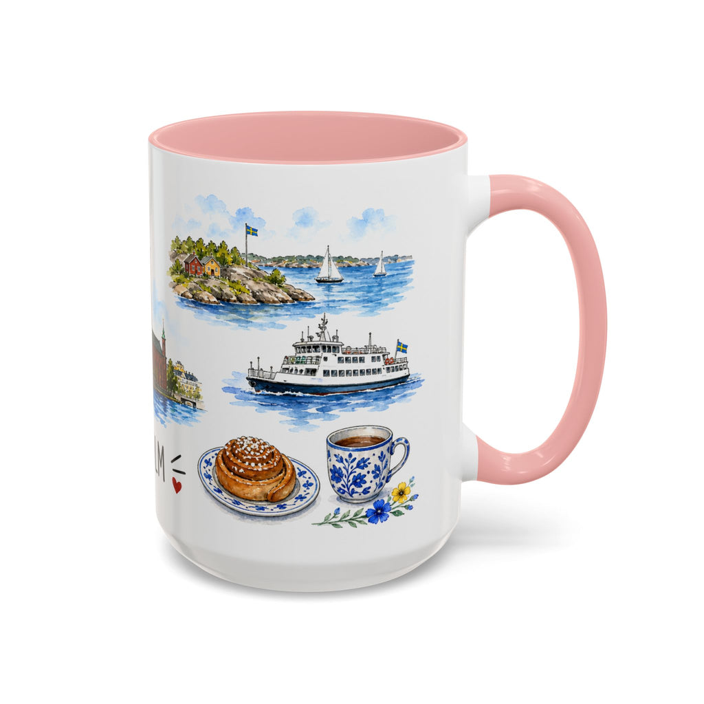 Stockholm Illustrated Travel Mug | City Souvenir Accent Coffee Mug | 11oz 15oz Ceramic Cup
