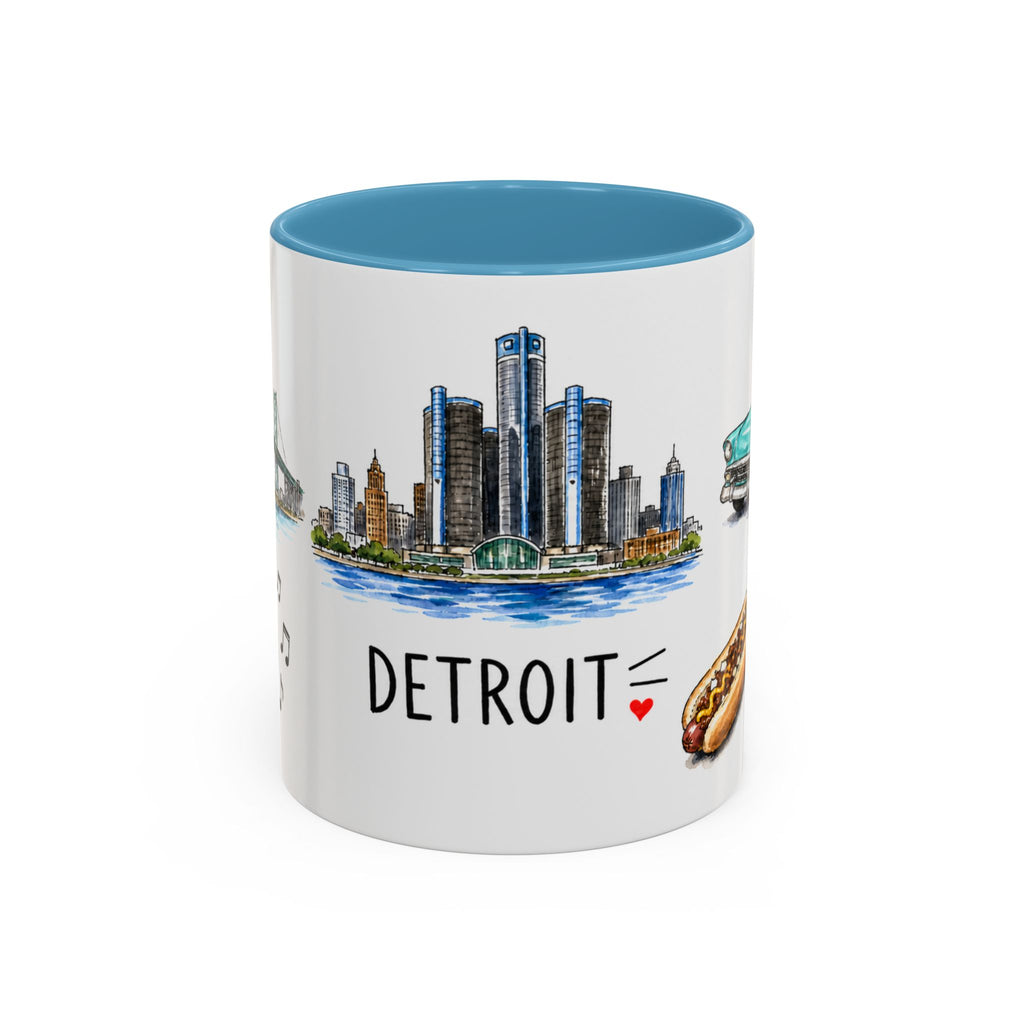 Detroit Illustrated Travel Mug | City Souvenir Accent Coffee Mug | 11oz 15oz Ceramic Cup