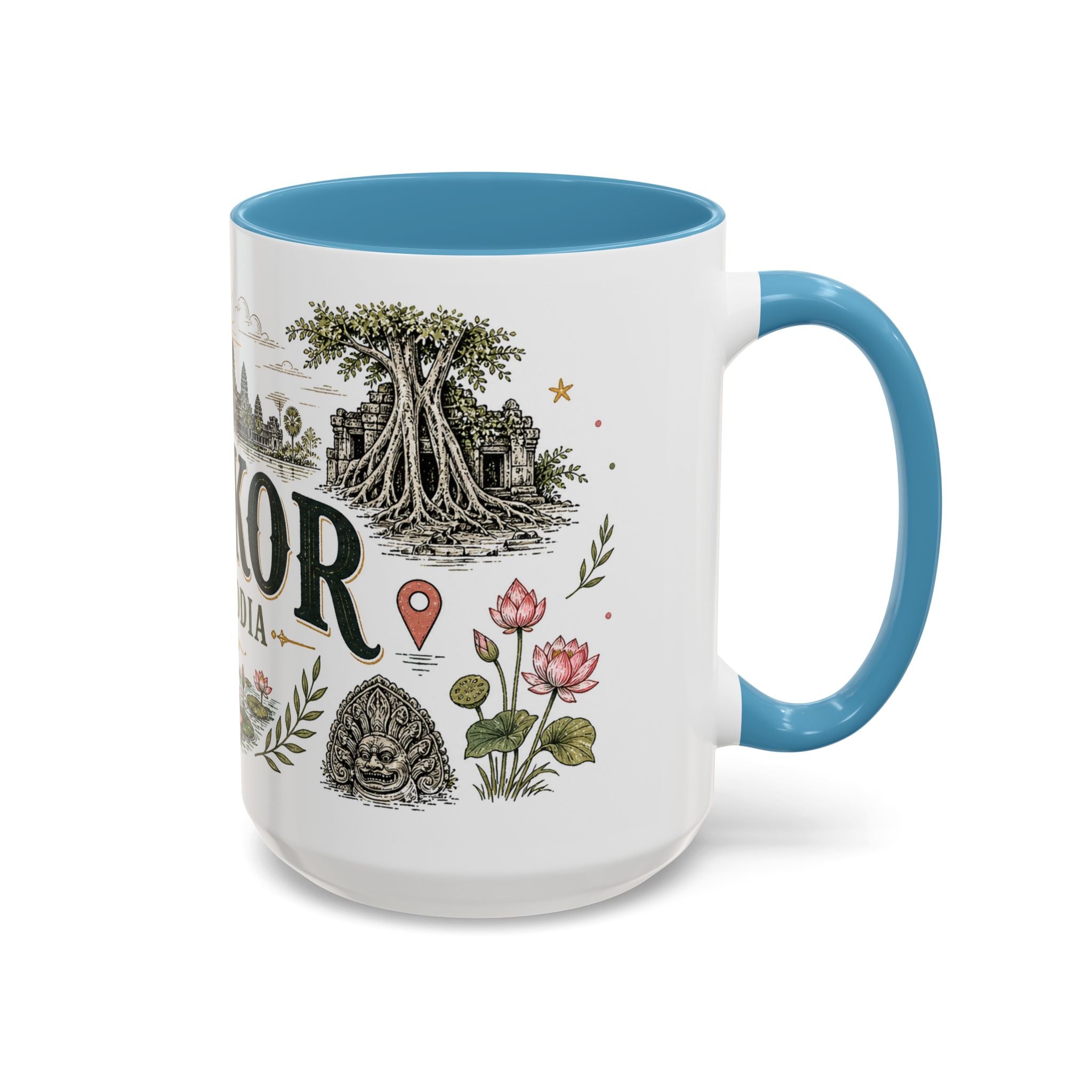 Angkor Coffee Mug | Travel Destination Souvenir Gift | Accent Color Ceramic 11oz 15oz