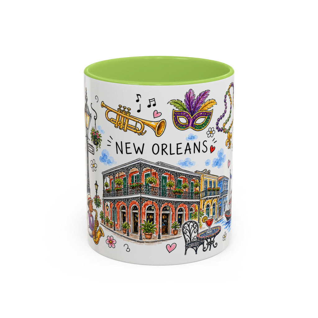 New Orleans Illustrated Travel Mug | City Souvenir Accent Coffee Mug | 11oz 15oz Ceramic Cup