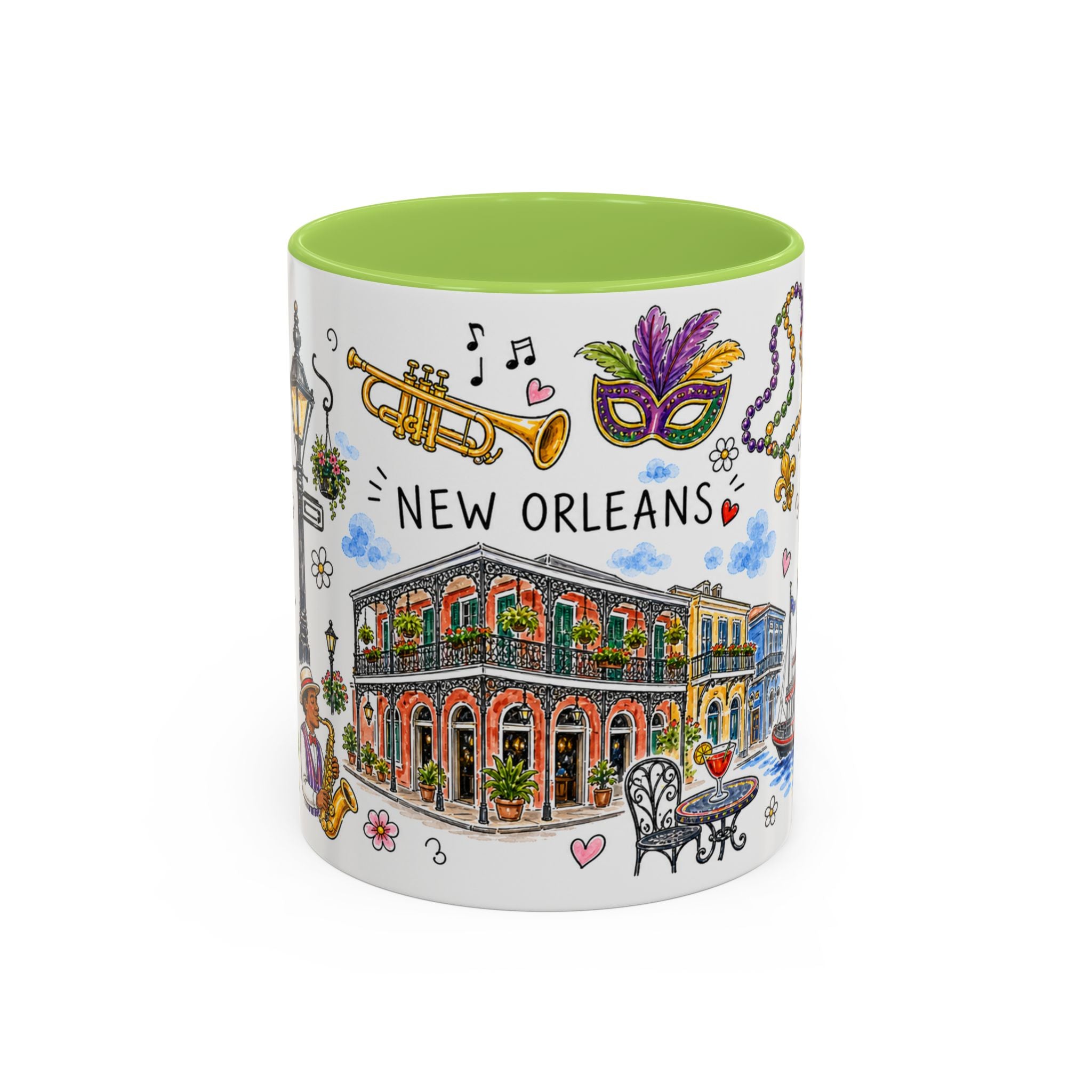 New Orleans Illustrated Travel Mug | City Souvenir Accent Coffee Mug | 11oz 15oz Ceramic Cup