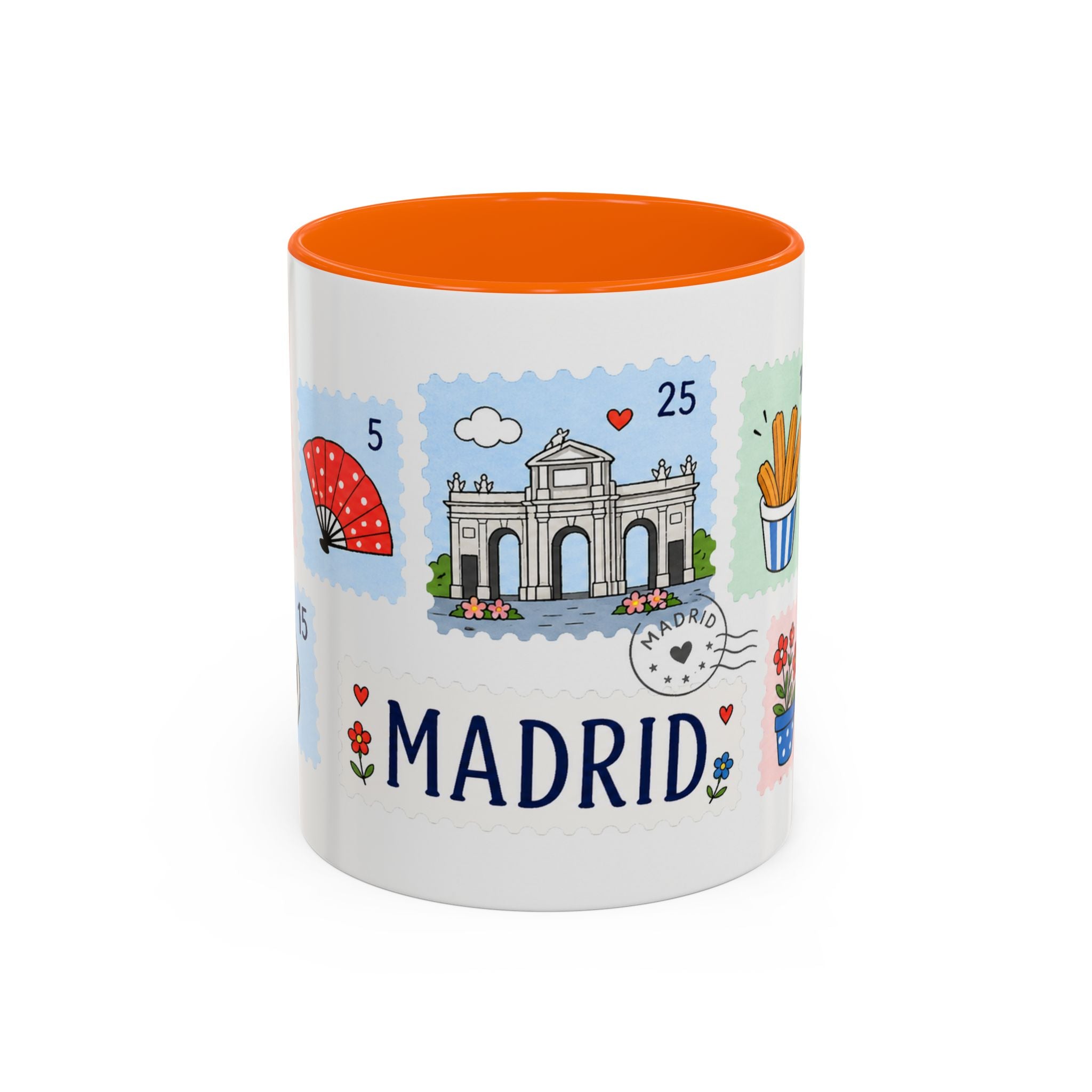 Madrid Coffee Mug | Postage Stamp Collage Mug | Travel Souvenir Accent Cup 11oz 15oz