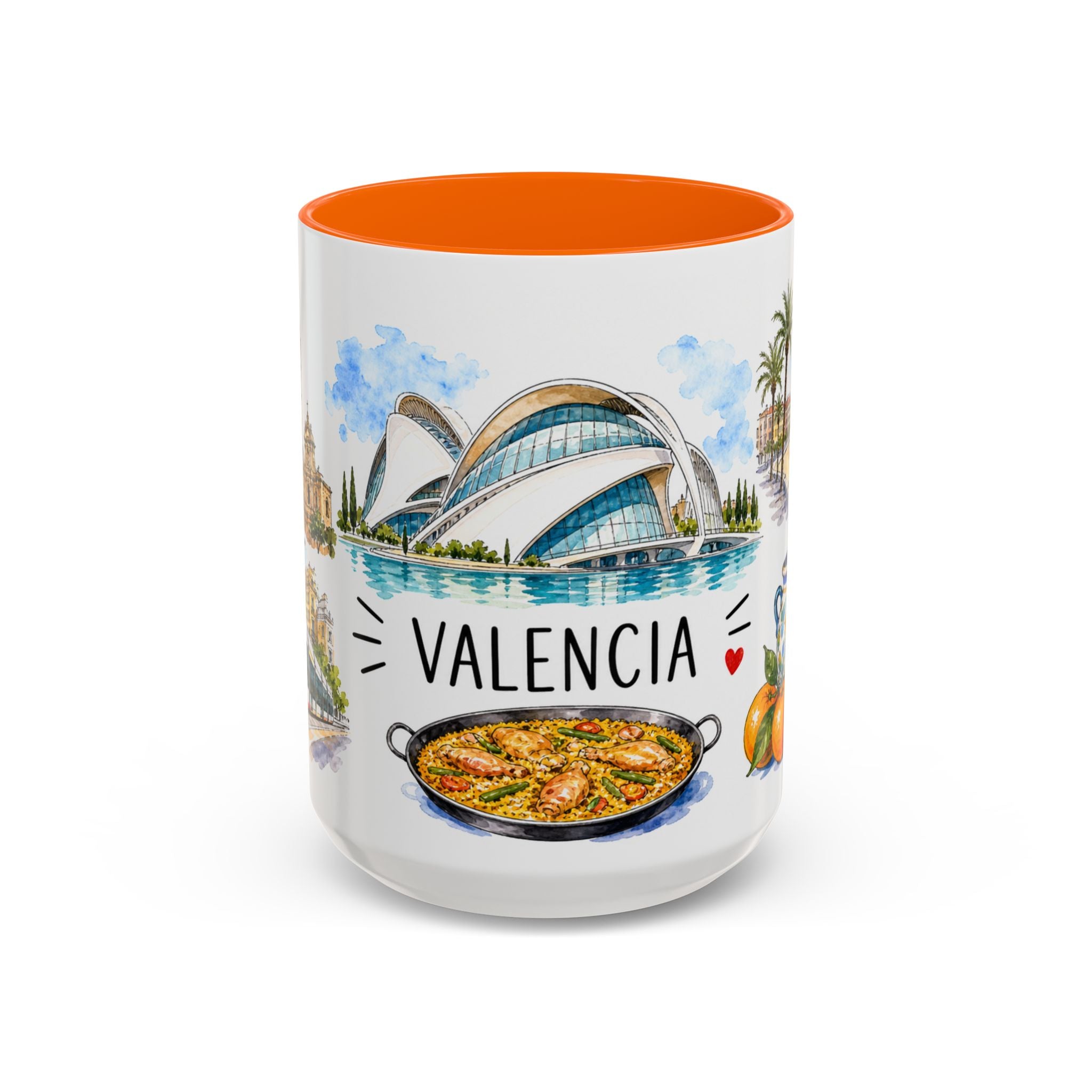 Valencia Illustrated Travel Mug | City Souvenir Accent Coffee Mug | 11oz 15oz Ceramic Cup