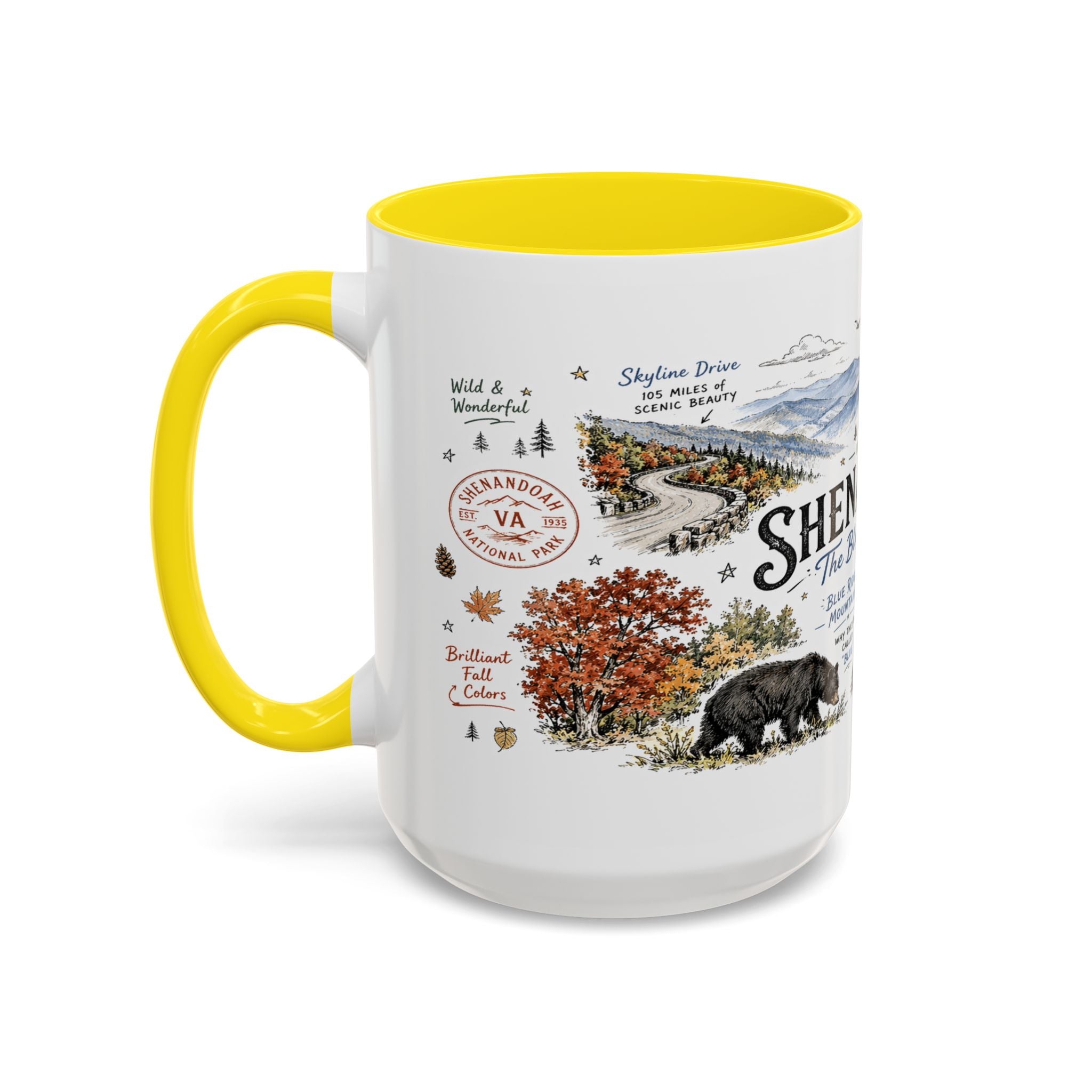 Shenandoah National Park Coffee Mug | Virginia Blue Ridge Hiking Autumn Gift | Accent Color Ceramic 11oz 15oz