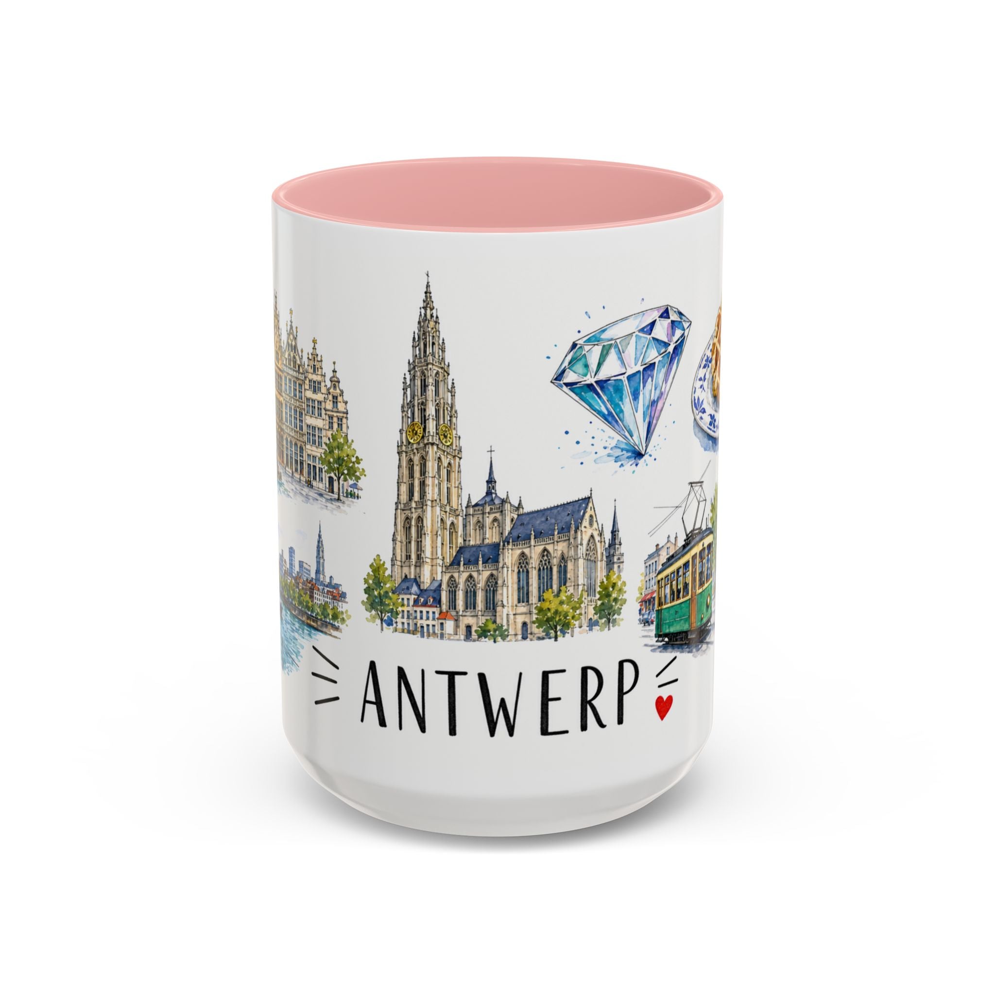 Antwerp Illustrated Travel Mug | City Souvenir Accent Coffee Mug | 11oz 15oz Ceramic Cup