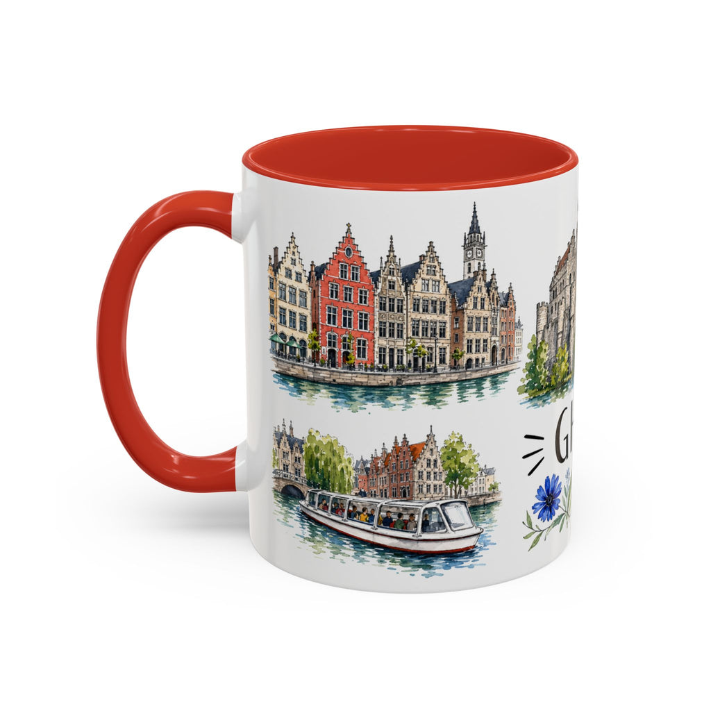 Ghent Illustrated Travel Mug | City Souvenir Accent Coffee Mug | 11oz 15oz Ceramic Cup