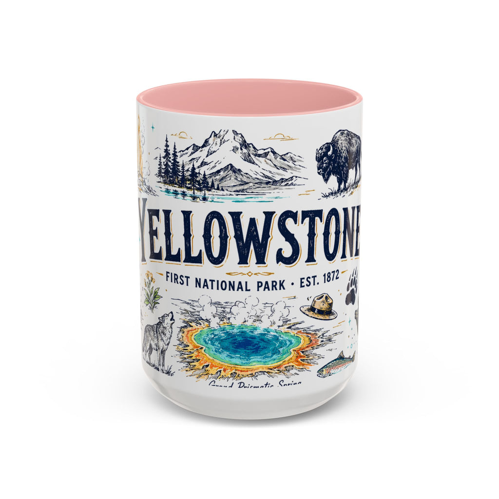 Yellowstone National Park Coffee Mug | Hiking Camping Nature Gift | Accent Color Ceramic 11oz 15oz