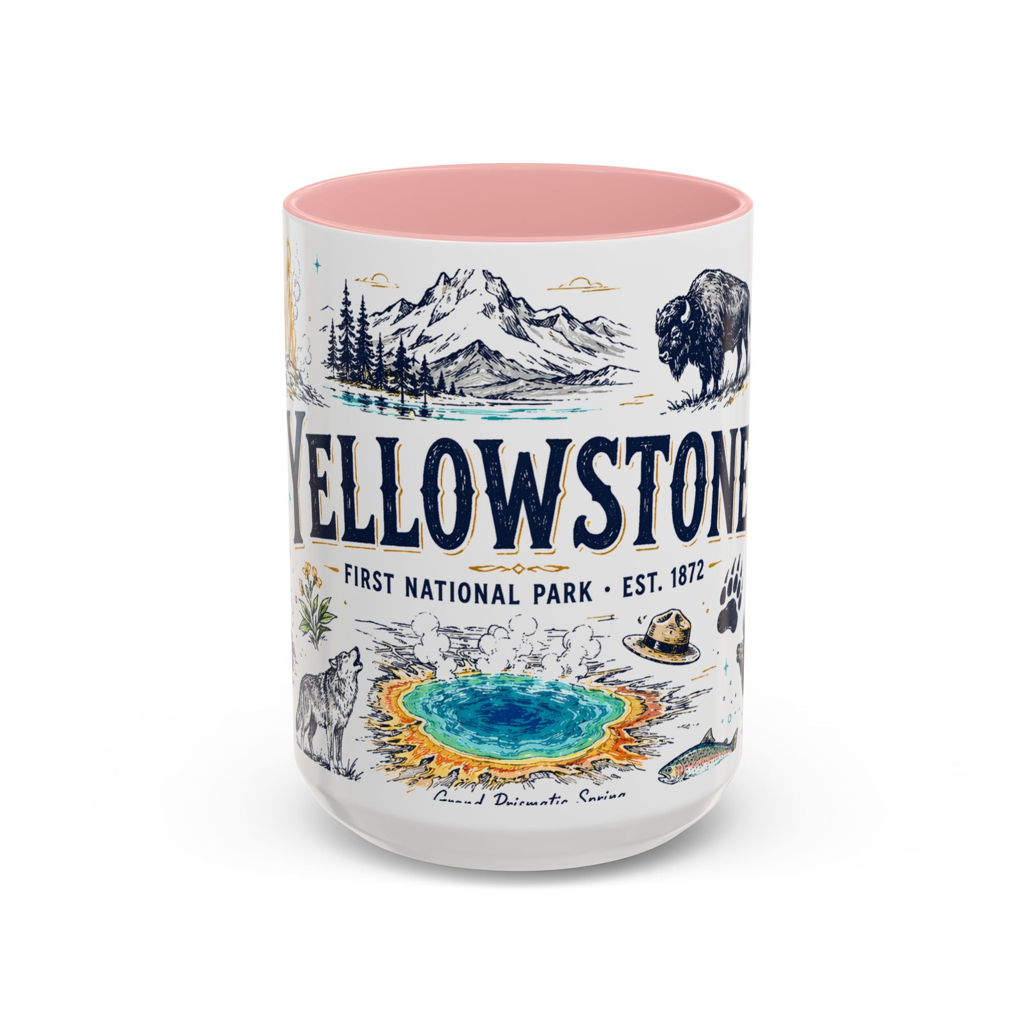 Yellowstone National Park Coffee Mug | Hiking Camping Nature Gift | Accent Color Ceramic 11oz 15oz