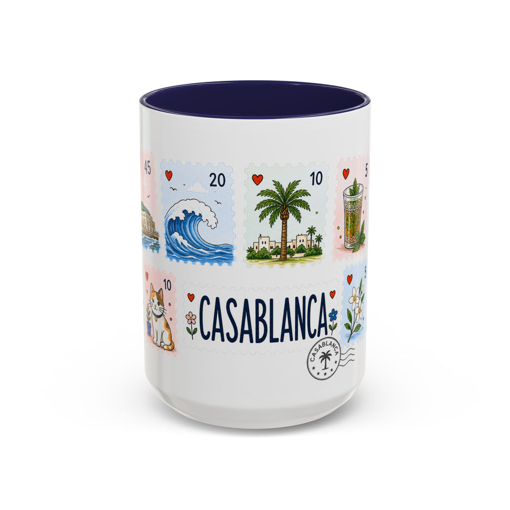 Casablanca Coffee Mug | Postage Stamp Collage Mug | Travel Souvenir Accent Cup 11oz 15oz