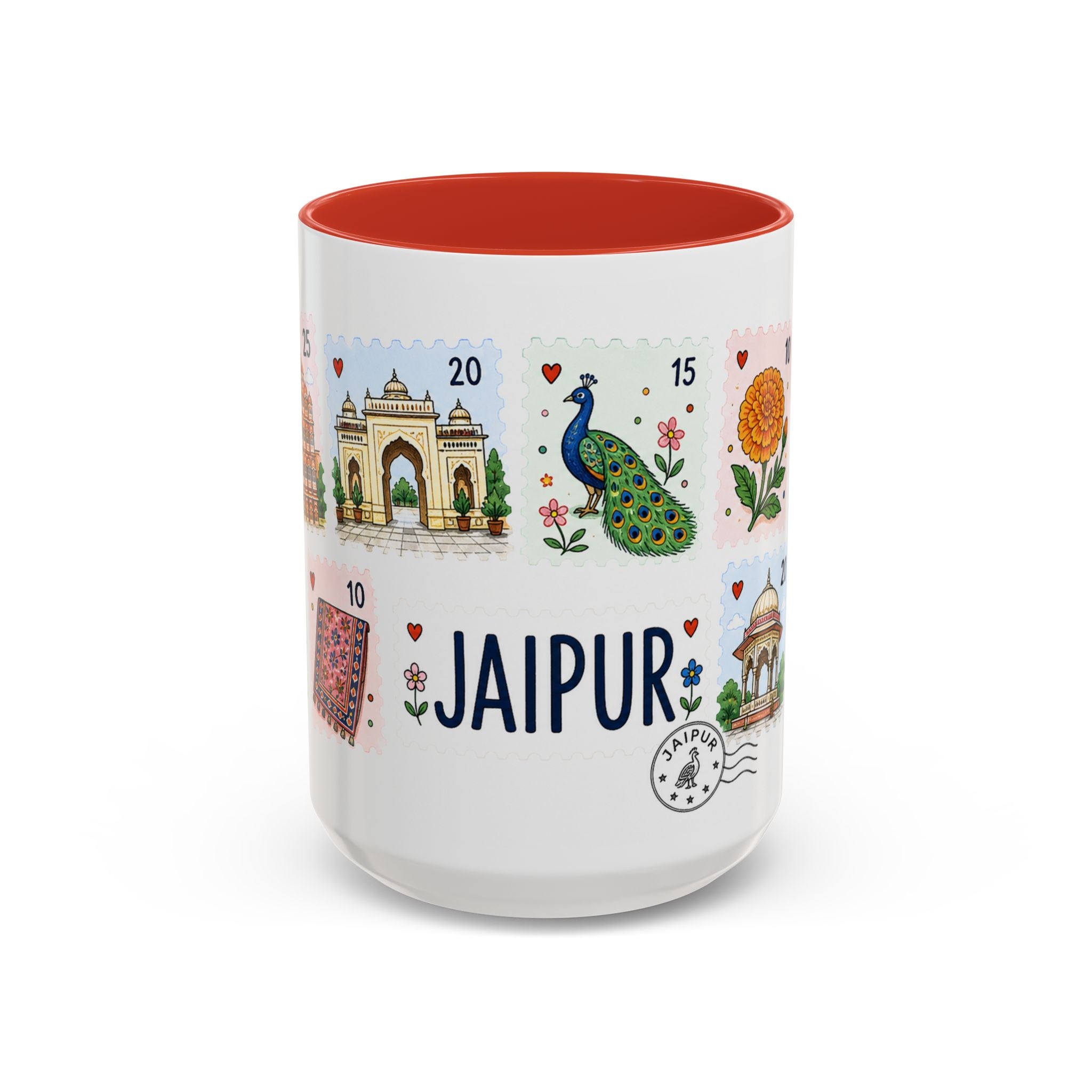 Jaipur Coffee Mug | Postage Stamp Collage Mug | Travel Souvenir Accent Cup 11oz 15oz
