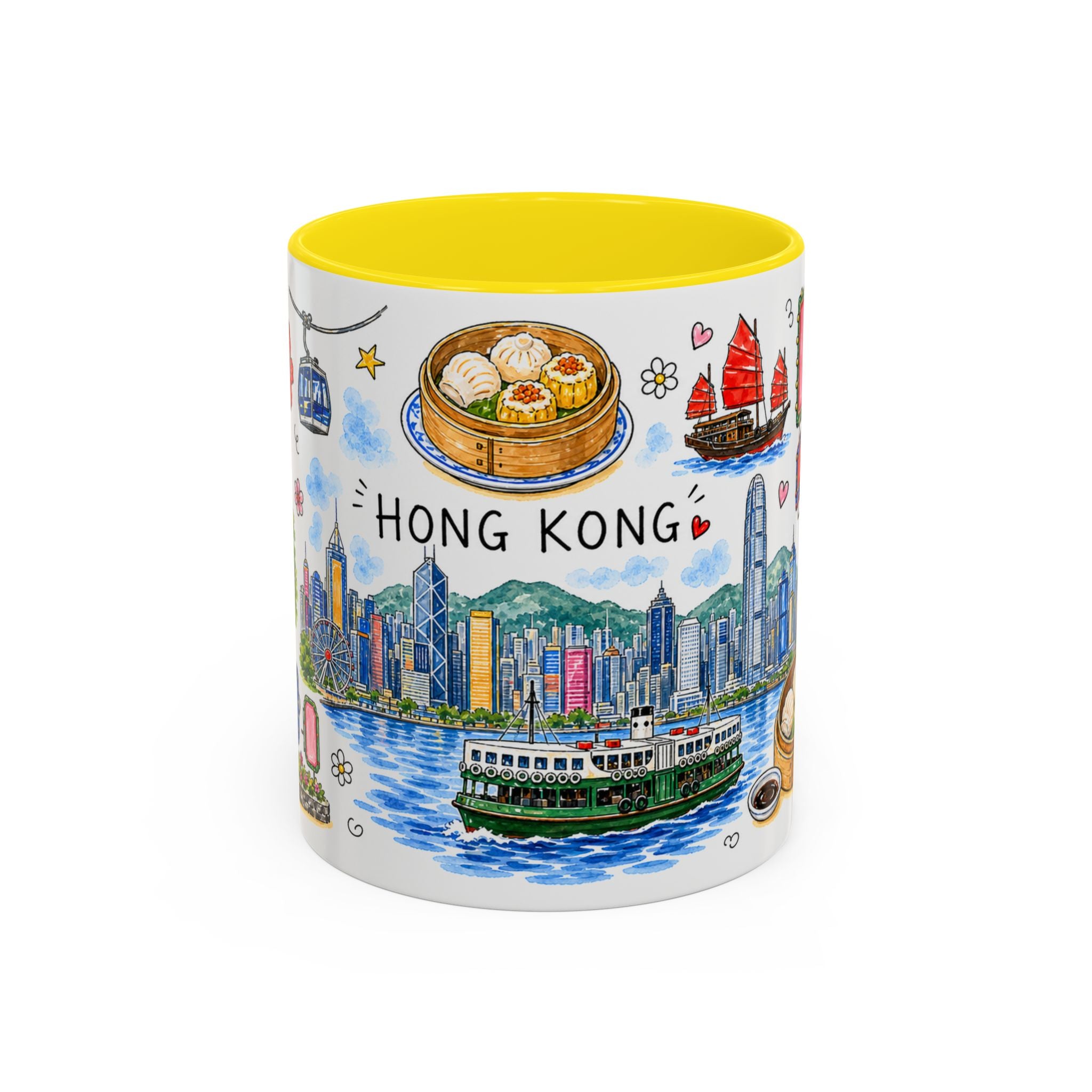 Hong Kong Illustrated Travel Mug | City Souvenir Accent Coffee Mug | 11oz 15oz Ceramic Cup