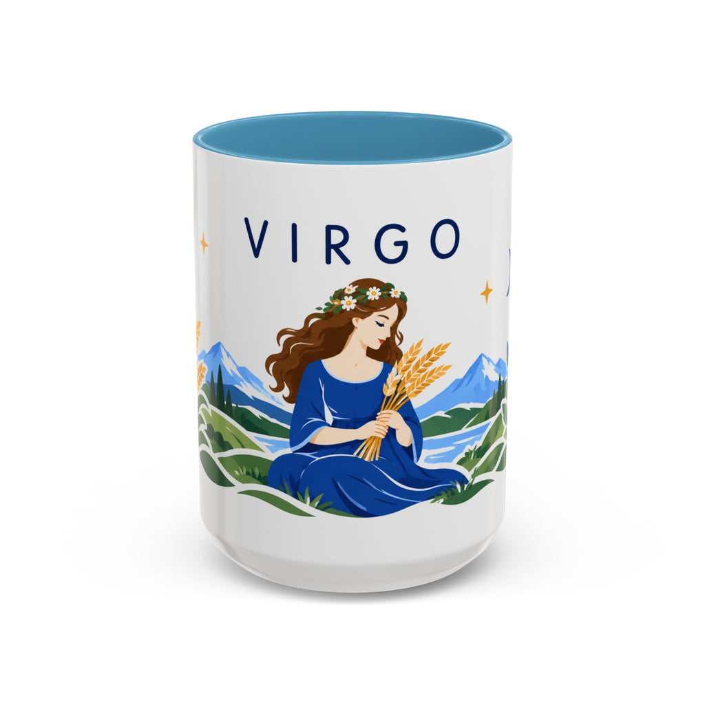 Virgo Zodiac Coffee Mug | Maiden and Wheat Design | Astrology Birthday Gift | 11 oz 15 oz Ceramic Accent Mug