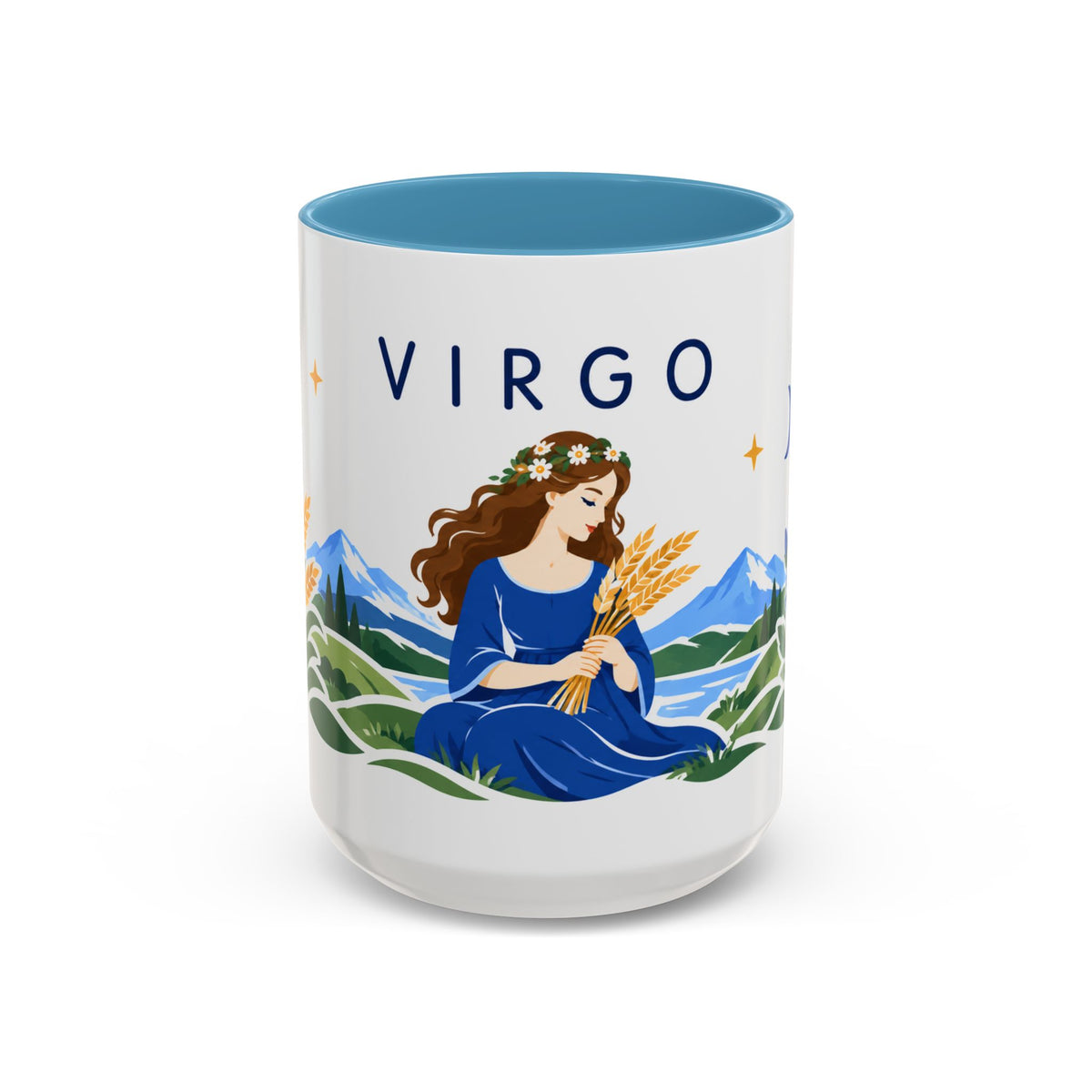Virgo Zodiac Coffee Mug | Maiden and Wheat Design | Astrology Birthday Gift | 11 oz 15 oz Ceramic Accent Mug